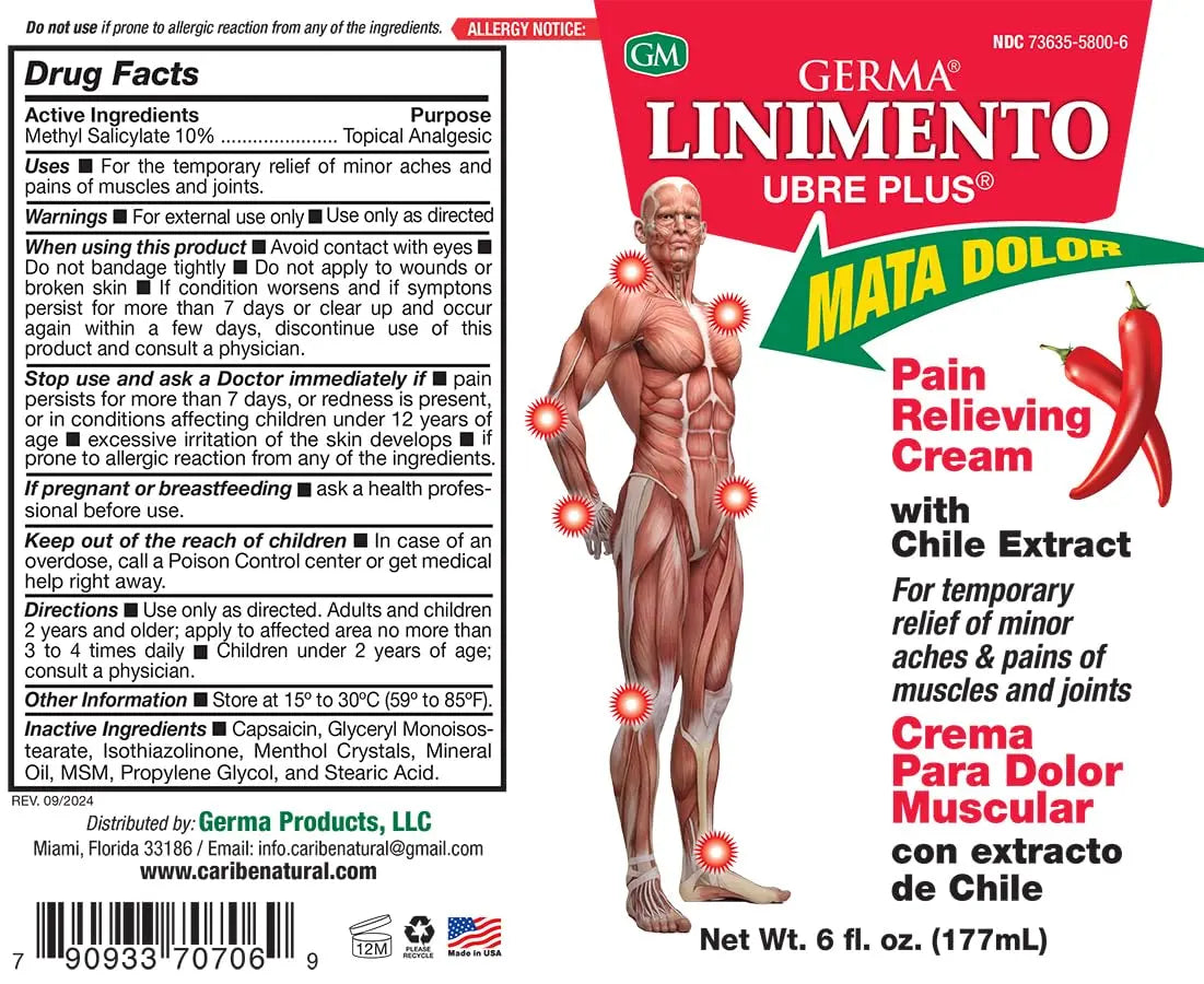 Germa Liniment Udder Plus. Natural Topical Analgesic Ointment. Relief for Pain and Aches in Joints and Back. With Chile Extract. 6 oz. Pack of 3 Germa uk supplements