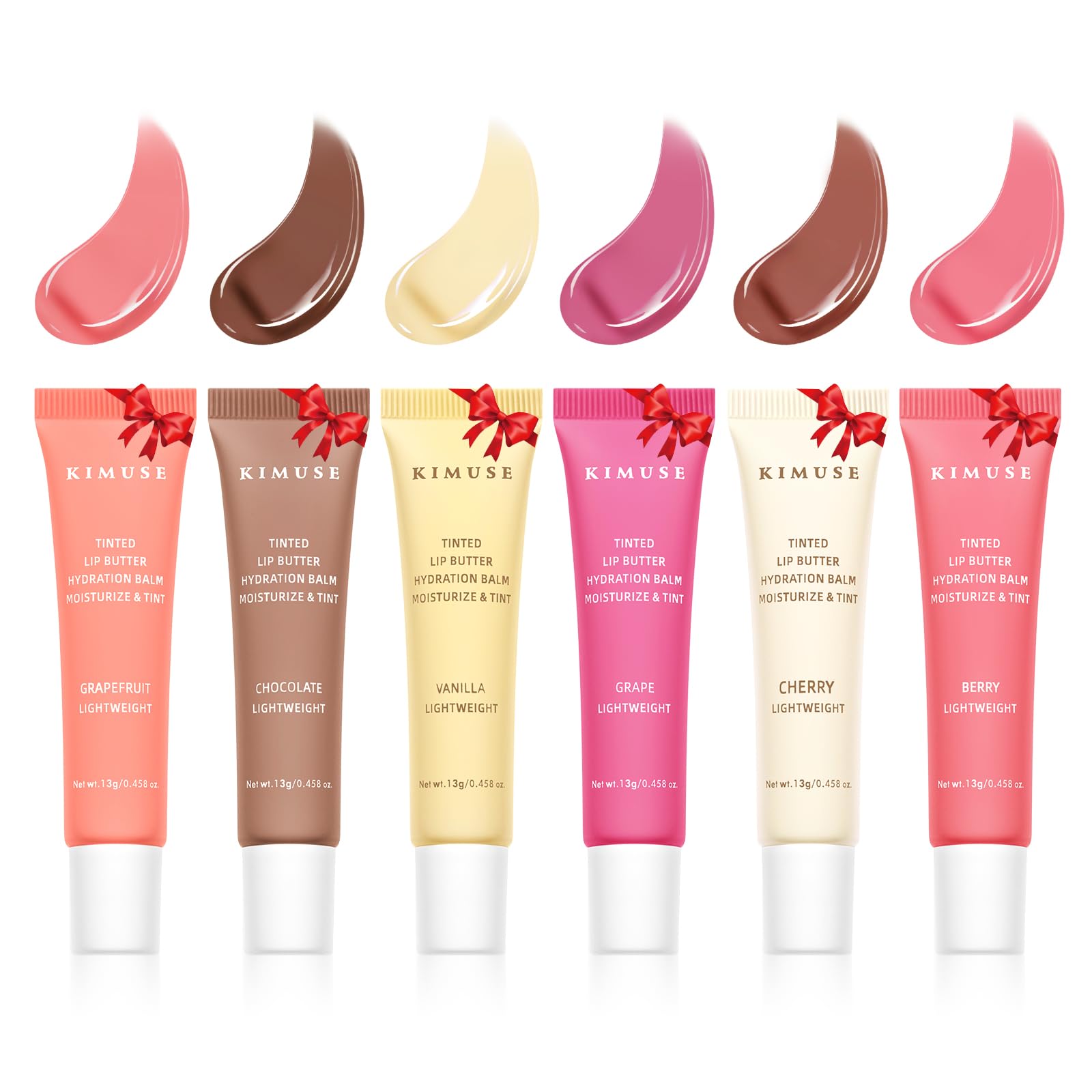 KIMUSE 6 Pcs Tinted Lip Butter Hydration Balm Set, 6 Flavored Shades Hydrating Plumping Gloss with Hyaluronic Acid & Vitamin E, Sheer Tint, Non-Sticky | Vegan Lip Care Makeup for Dry Lips & Daily KIMUSE uk supplements