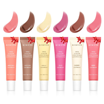KIMUSE 6 Pcs Tinted Lip Butter Hydration Balm Set, 6 Flavored Shades Hydrating Plumping Gloss with Hyaluronic Acid & Vitamin E, Sheer Tint, Non-Sticky | Vegan Lip Care Makeup for Dry Lips & Daily KIMUSE uk supplements