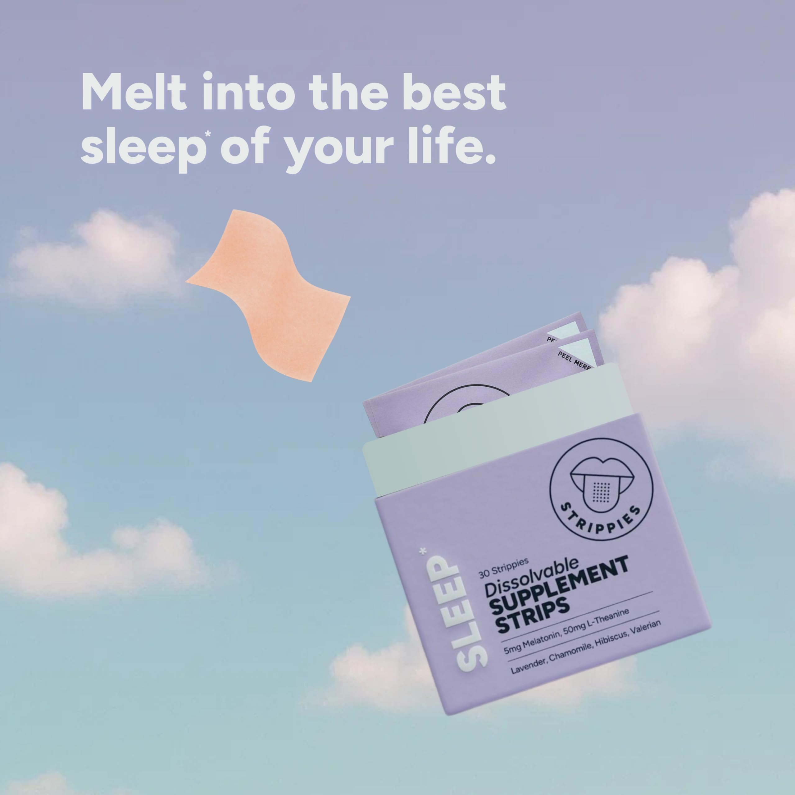 STRIPPIES Dissolvable Sleep Strips – Fast-Acting Melatonin 5mg with L-Theanine, Lavender, Chamomile, Hibiscus & Valerian – Natural Cranberry Flavor – 90 Strips STRIPPIES uk supplements
