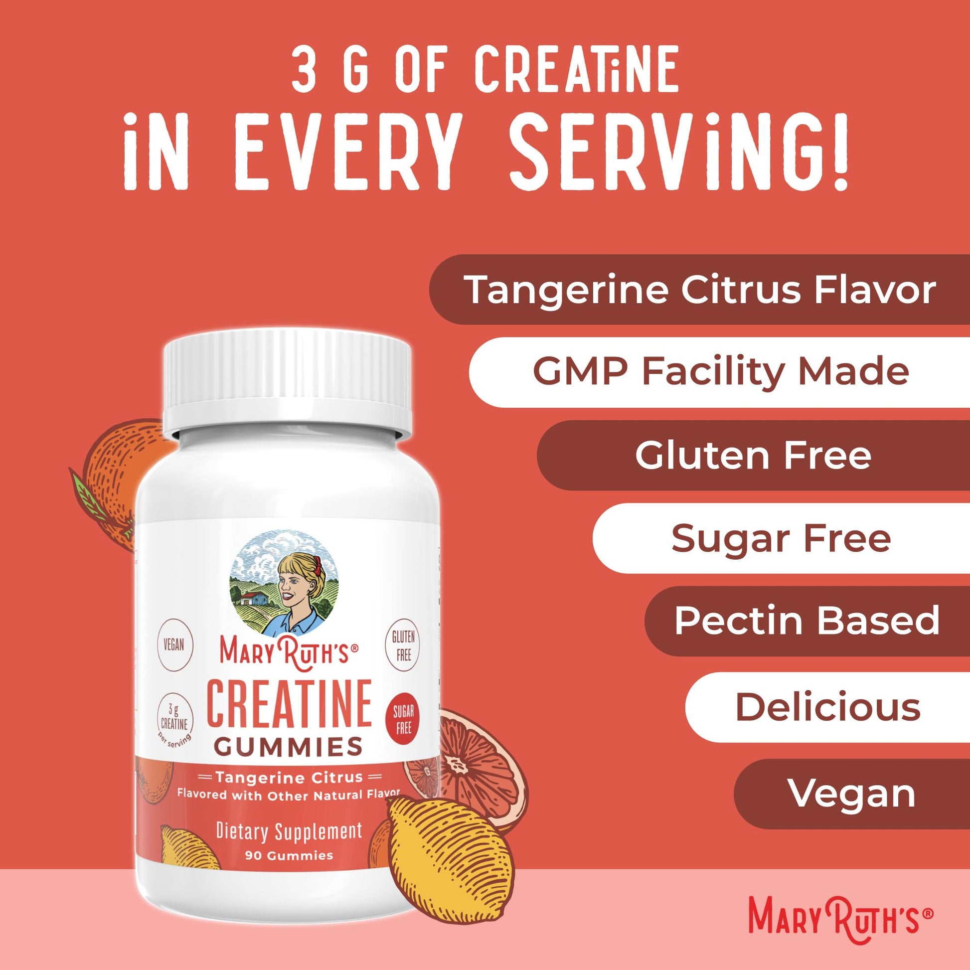 MaryRuth's Creatine Gummies | Creatine Monohydrate Gummies | 3g Creatine Per Serving | Creatine for Women & Men | Tangerine Citrus Flavor | Exercise | Workout | Sugar Free | Vegan | 90 Count MARYRUTH'S uk supplements