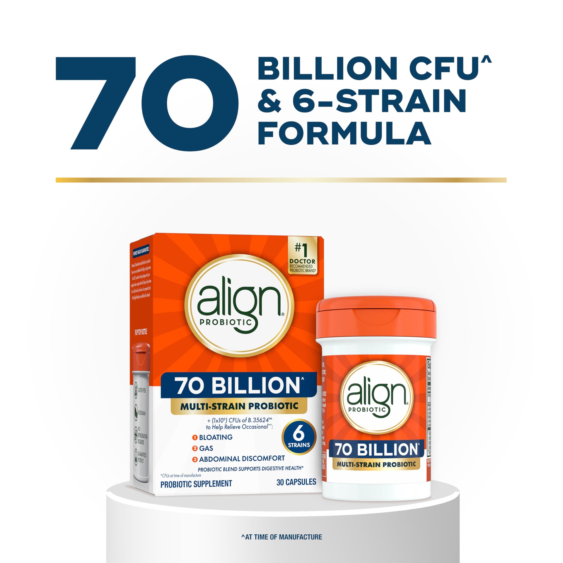Align Probiotic, 70 Billion CFU, 6 Strain Blend, Probiotics for Women and Men, Daily Probiotics for Digestive Health, Helps Relieve Occasional Bloating & Gas 30 Capsules Align uk supplements