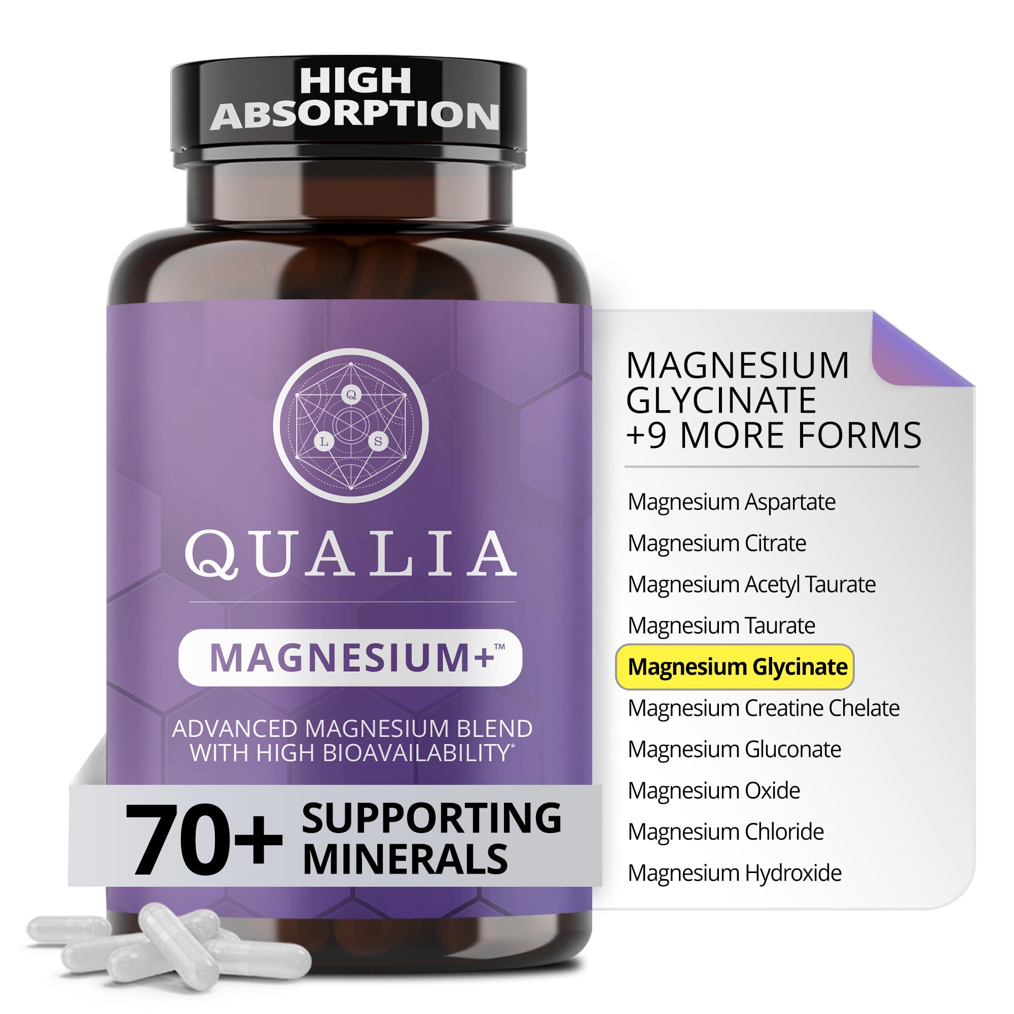Qualia Magnesium Supplement | 10 Bioavailable Forms, Including Magnesium Glycinate, with 70+ Supporting Minerals, +7 Amino Acids | Doctor-Formulated to Support Sleep, Stress Relief, Heart, Relaxation QUALIA LIFE SCIENCES uk supplements