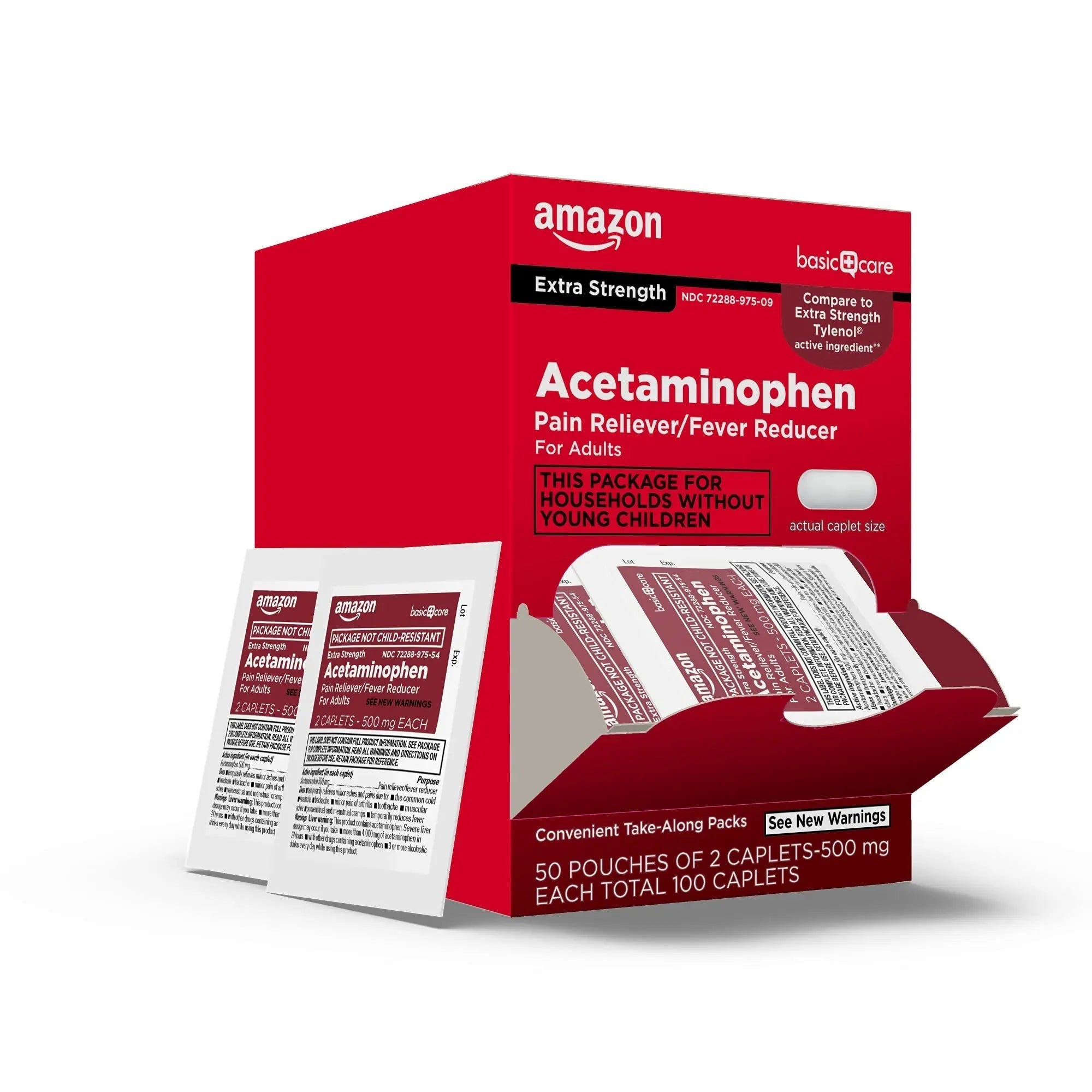 Amazon Basic Care Extra Strength Acetaminophen Caplets 500 mg, Pain Reliever and Fever Reducer, Gentle on Stomach, For Arthritis Pain, Backache Pain and More, 50 Packets of 2 Capsules Each, 100 Count Amazon Basic Care uk supplements