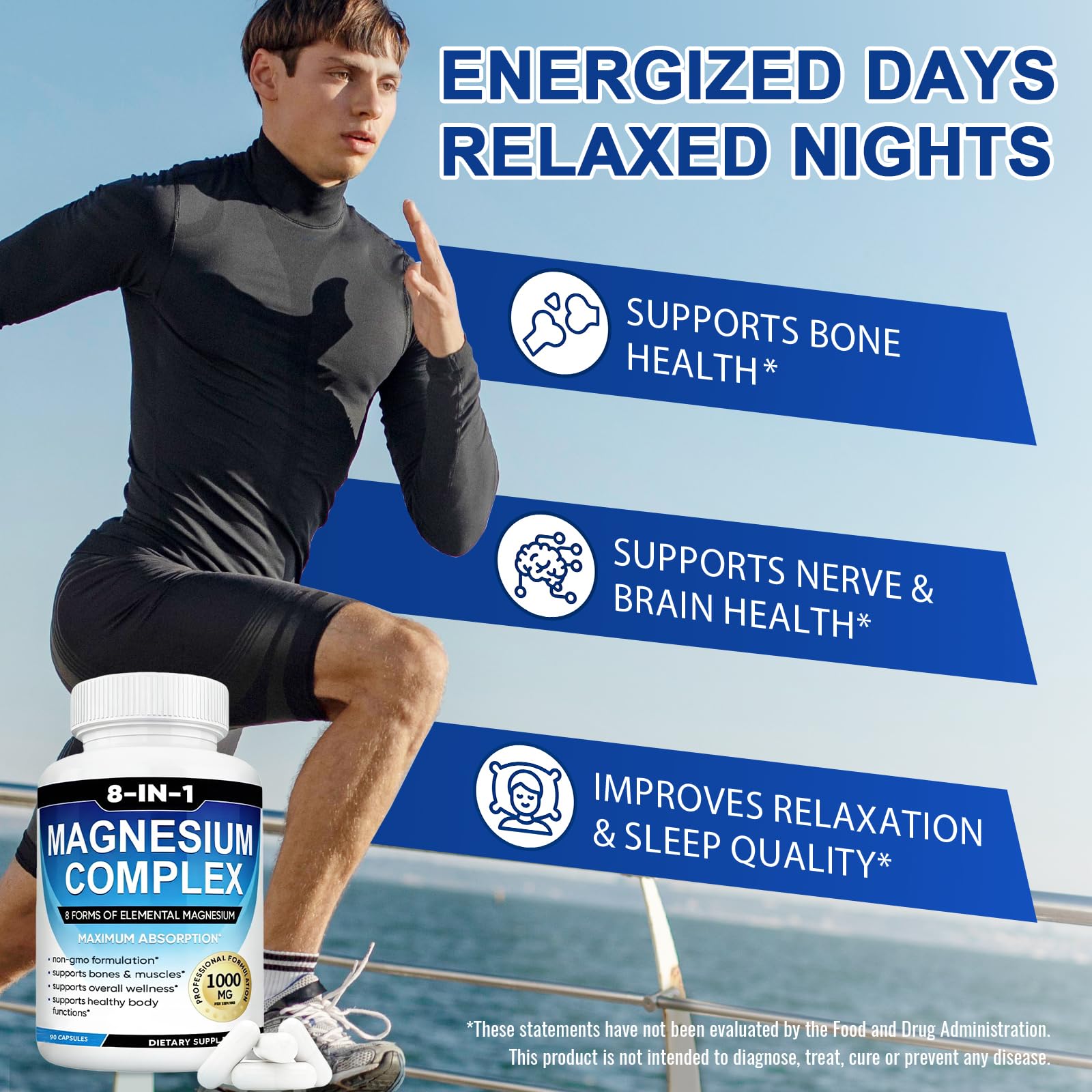 Magnesium Complex Supplement 8-in-1 Elemental 1000mg, Magnesium Glycinate, Malate & Citrate, Vegan, Non-GMO 90 Capsules MIRACLE OFFICIAL uk supplements