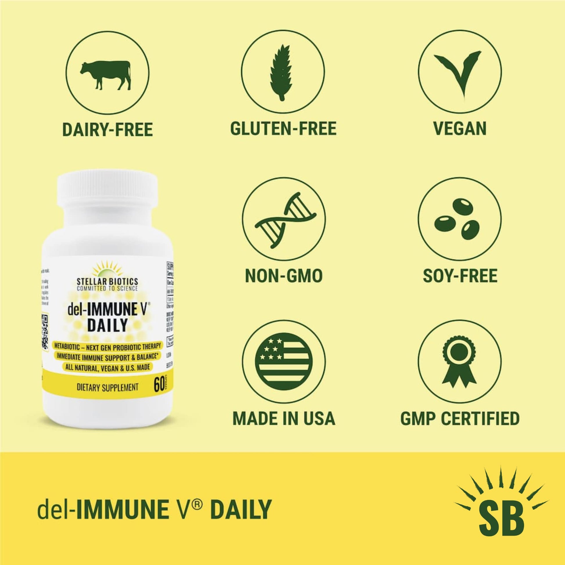 Del-Immune V Daily by Stellar Biotics, All-Natural Immune Support & Gut Health, Immediate Care, Metabiotic: NextGen Probiotic Therapy (60 Caps) Del-Immune V uk supplements