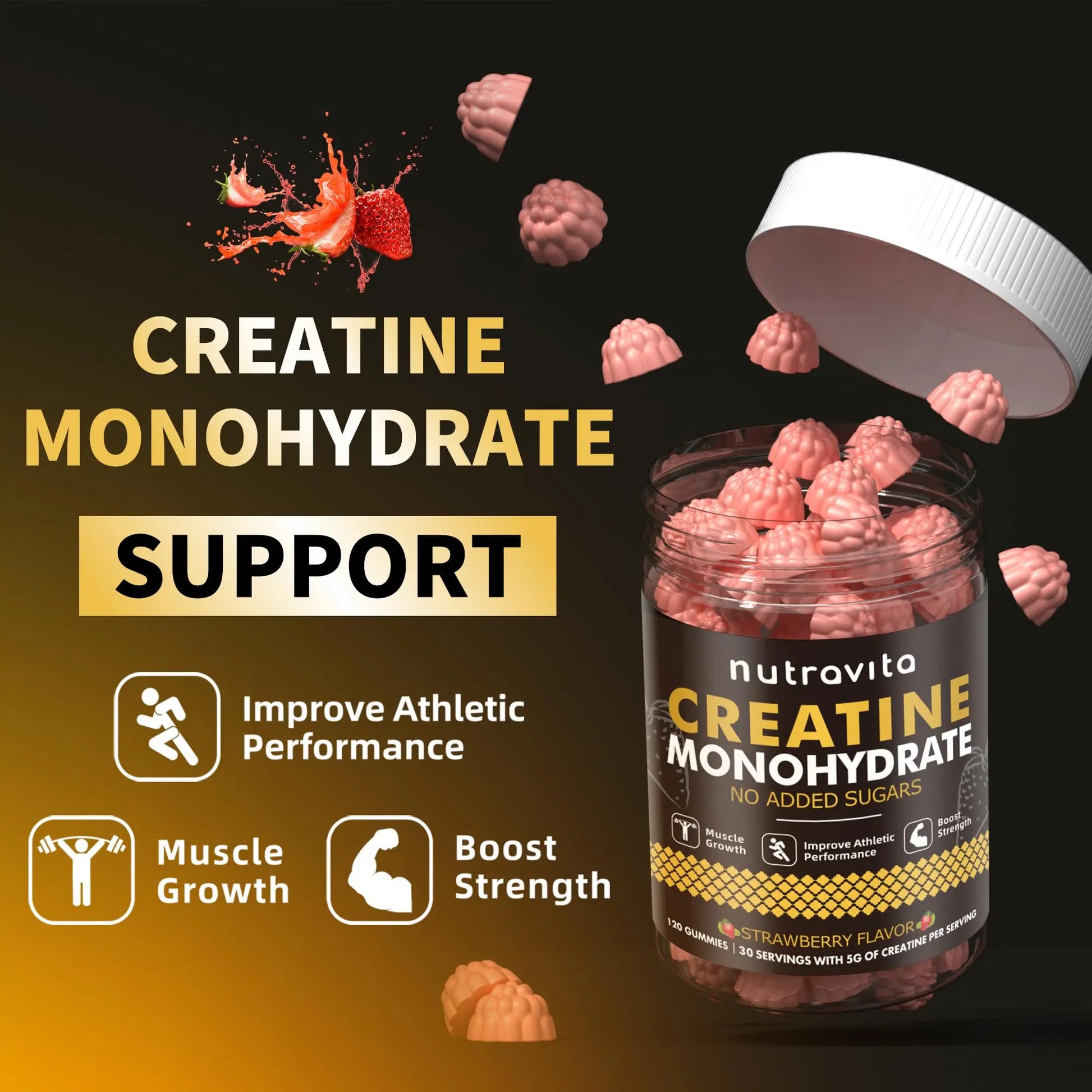 Nutravita NSF Certified Creatine Gummy - Creatine Monohydrate Gummies for Men & Women-5g of Creatine Monohydrate per Serving - Sugar Free, Nutravita uk supplements