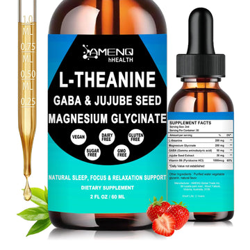 L Theanine Liquid Drops - Double Strength L-Theanine 200mg for Adults & Kids, Fast Absorption Gaba L-Theanine Supplements w. Magnesium & Jujube Seed for Nerve & Sleep, Relaxation & Mood Support丨Vegan AMENQ hHEALTH uk supplements