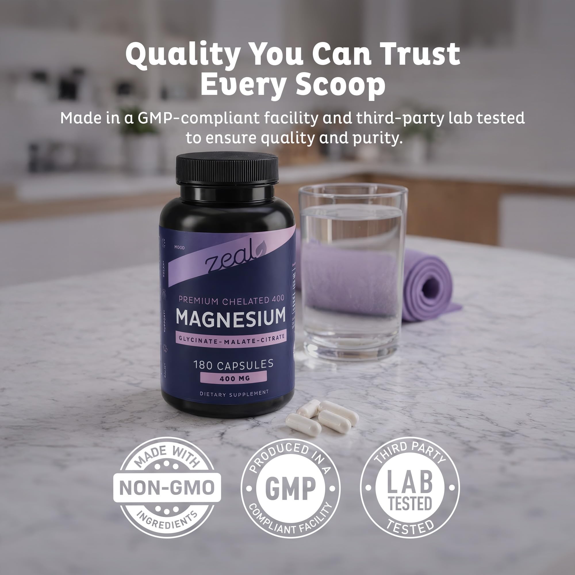 Zeal Naturals Triple Magnesium Complex Supplement - Glycinate, Malate, Citrate | 400mg, 180 Capsules | High Absorption Chelated Magnesium for Sleep, Mood, Muscle Recovery, Relaxation Zeal Naturals uk supplements
