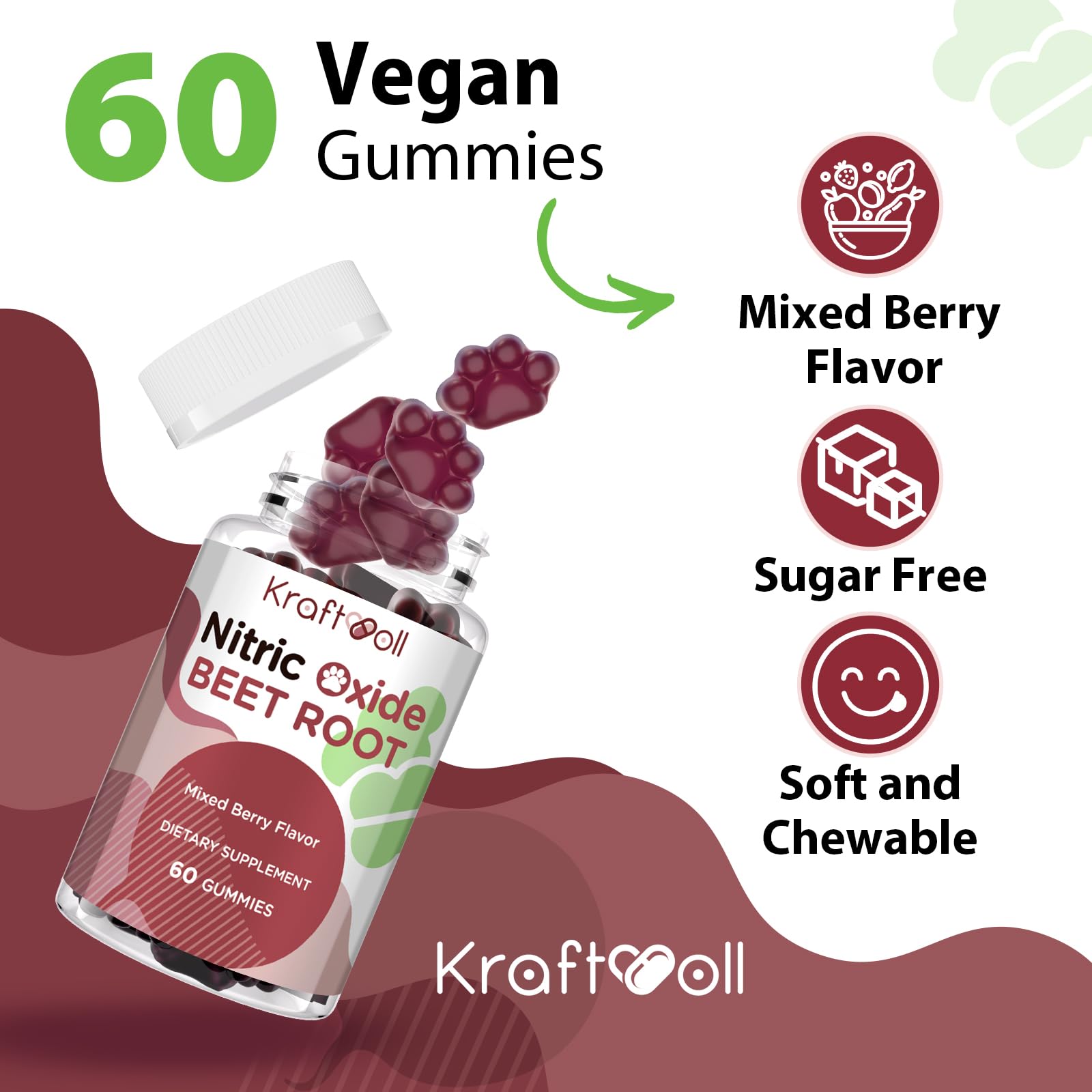 Kraftvoll Nitric Oxide Beet Root Gummies – Sugar-Free Beet Chewables, Mixed Berry Flavor with Grapeseed Powder, Pomegranate, Vitamin C & B12 – Nitric Oxide Supplements for Men – 60 Gummies (2 Bottles) Kraftvoll uk supplements