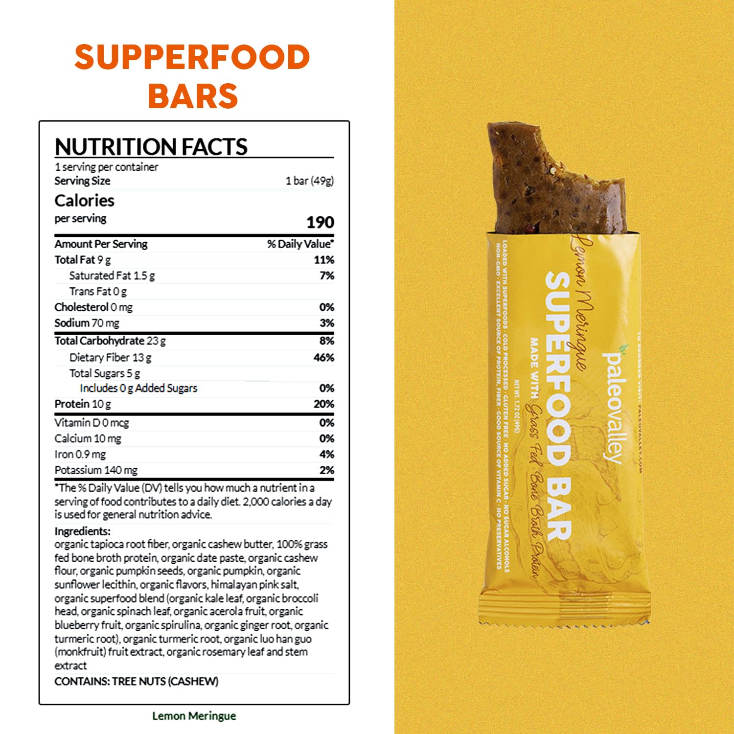 Paleovalley Superfood Bars – Lemon Meringue– 10 Pack – 9g Protein per Bar – Gluten-Free, Grain-Free, Paleo, Non-GMO – On-the-Go Snack Paleovalley uk supplements