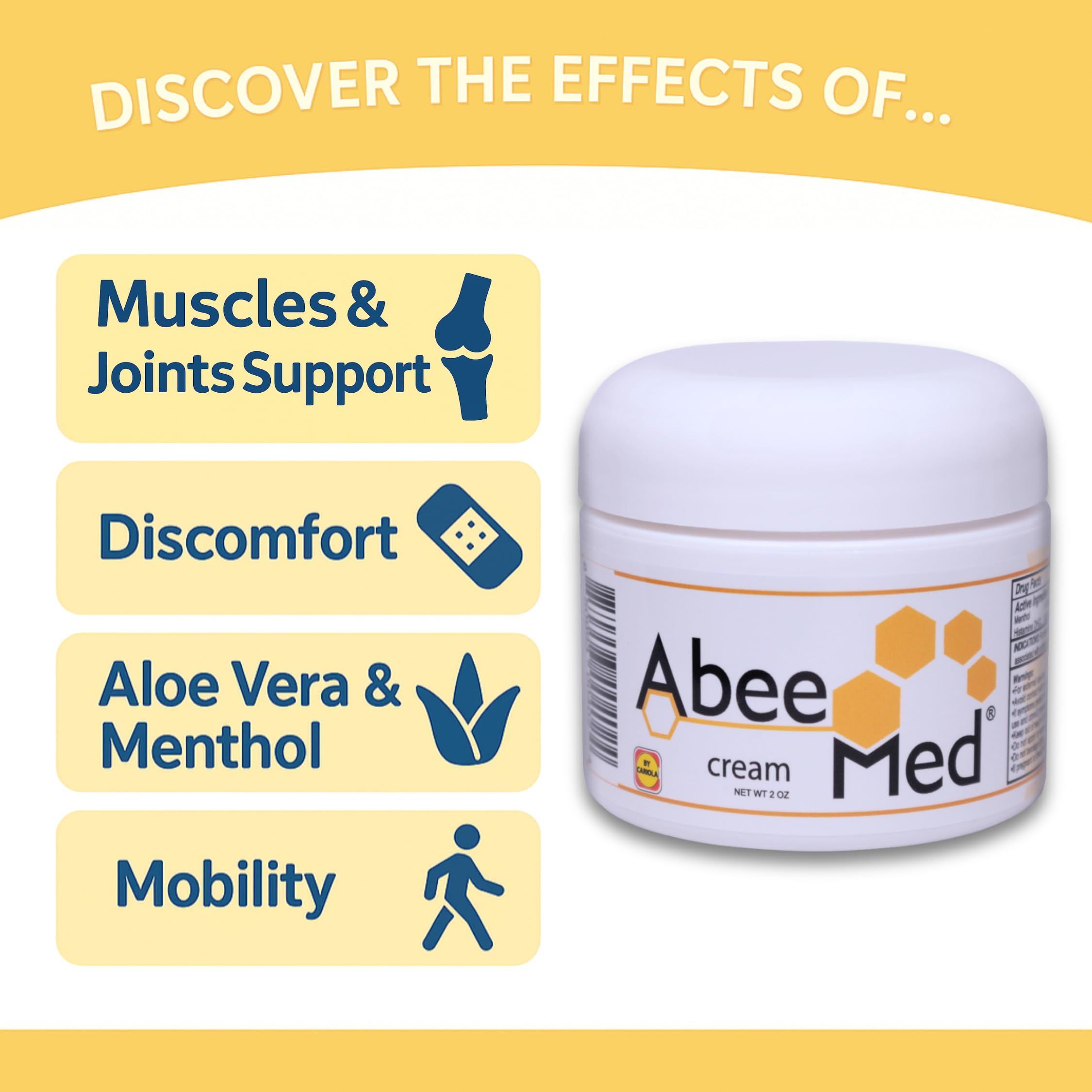 ABEE MED Extra Strength Joint & Muscle Relief Cream – Menthol Cooling & Warming Formula with Bee Pollen, Aloe & Chamomile – Fast-Absorbing Comfort Cream for Back, Knees & Muscles – 2 oz ABEE MED uk supplements