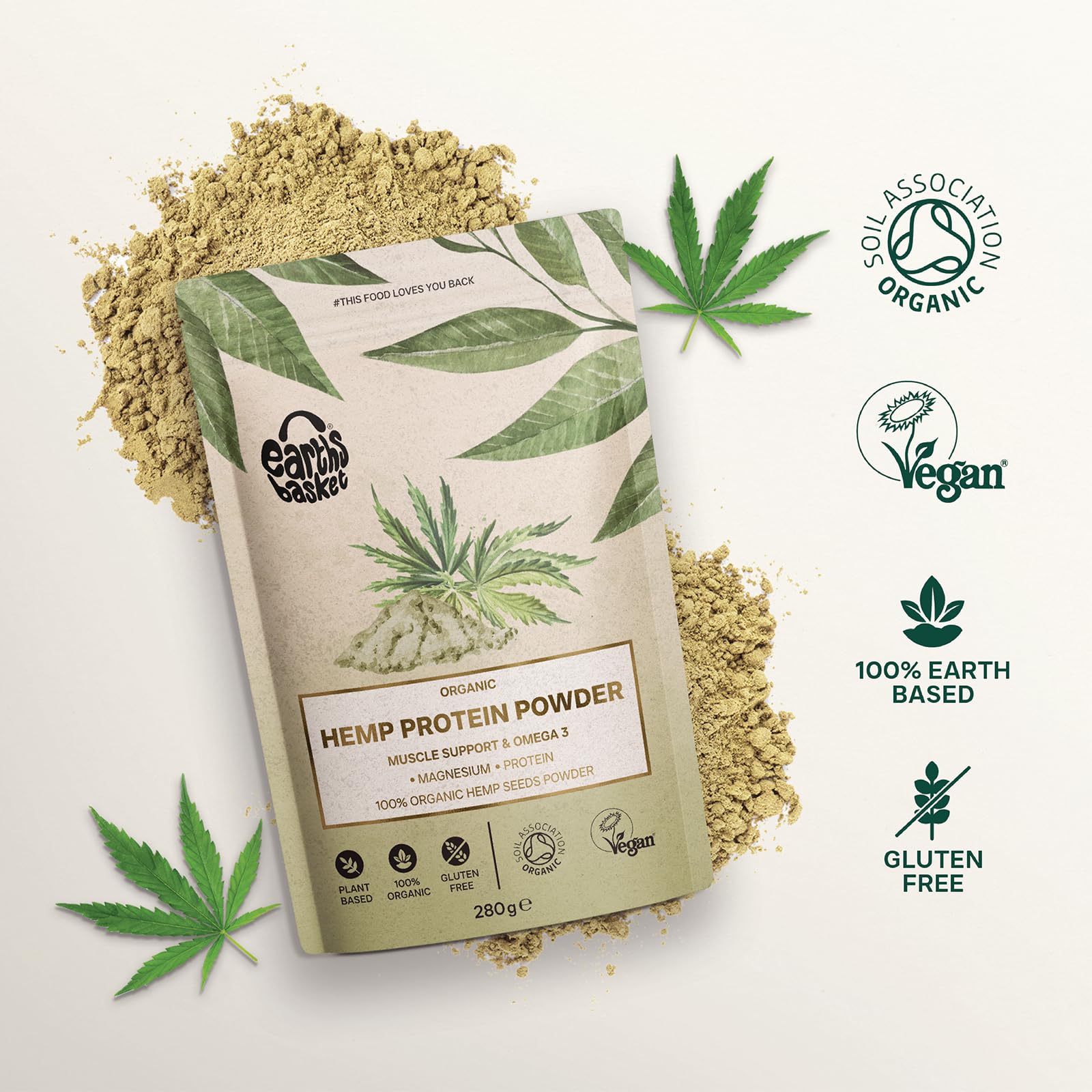 Earths Basket Organic Hemp Protein Powder,280g Natural, Unflavoured, Vegan, Gluten Free EARTHS BASKET uk supplements