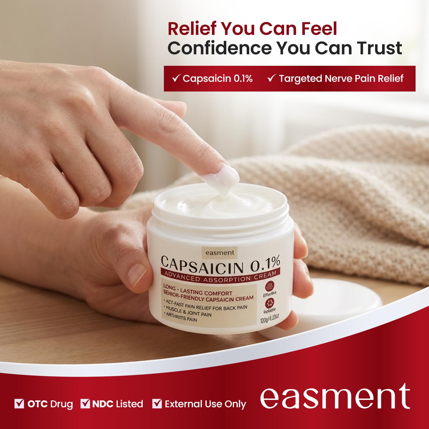 Easment Capsaicin Pain Relief Cream – Topical Arthritis & Muscle Pain Relief for Joint, Nerve & Back Pain – Medicated Pain Cream with Capsaicin 0.1% – Arnica, Aloe & Chamomile, 4.23 Fl Oz Easment uk supplements