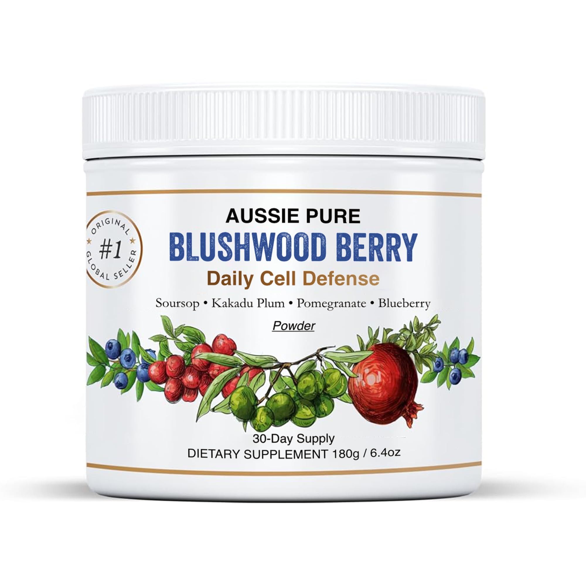Aussie Pure Blushwood Berry Superfruit Daily Cell Defense - Soursop - Kakadu Plum - Pomegranate - Blueberry - Immune and Cell Support Powder - All Ages - Lab Tested and Authenticated - 180g/6.4oz Aussie Pure uk supplements