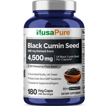 NusaPure Full Spectrum Black Cumin Seed 10:1 Extract, 450 mg Equivalent to 4,500mg 180 Veggie Powder Caps Non-GMO, Vegan Non-Oily NusaPure uk supplements