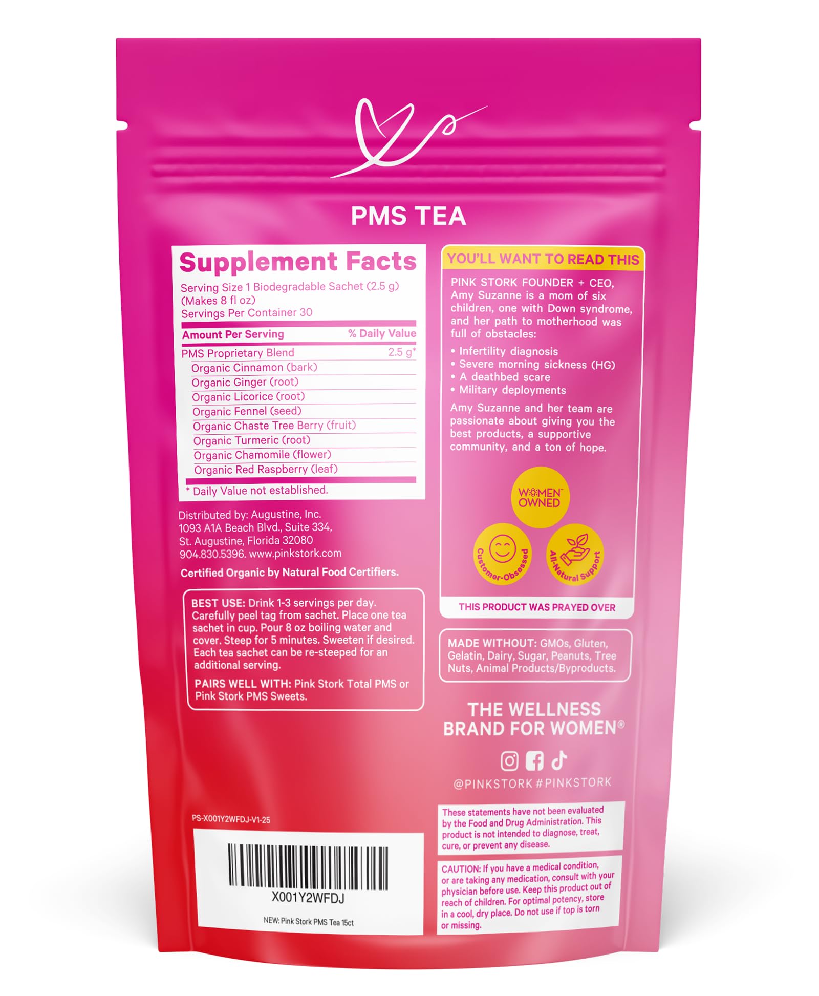 Pink Stork Organic PMS Tea for Hormone Balance, Mood Swings, Bloating, and Period Regularity - 8 Herbs - Vitex, Red Raspberry Leaf, Chamomile - Caffeine-Free - 15 Sachets, Hot or Iced Pink Stork uk supplements