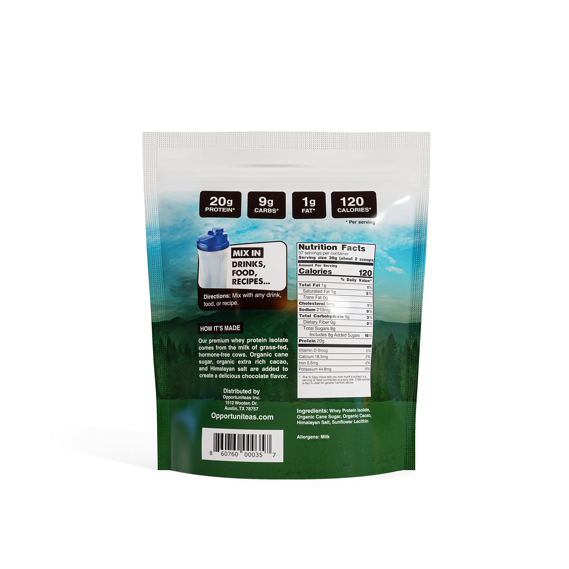 Opportuniteas Chocolate Whey Protein Powder - Grass Fed Whey Isolate + Organic Cacao Opportuniteas uk supplements