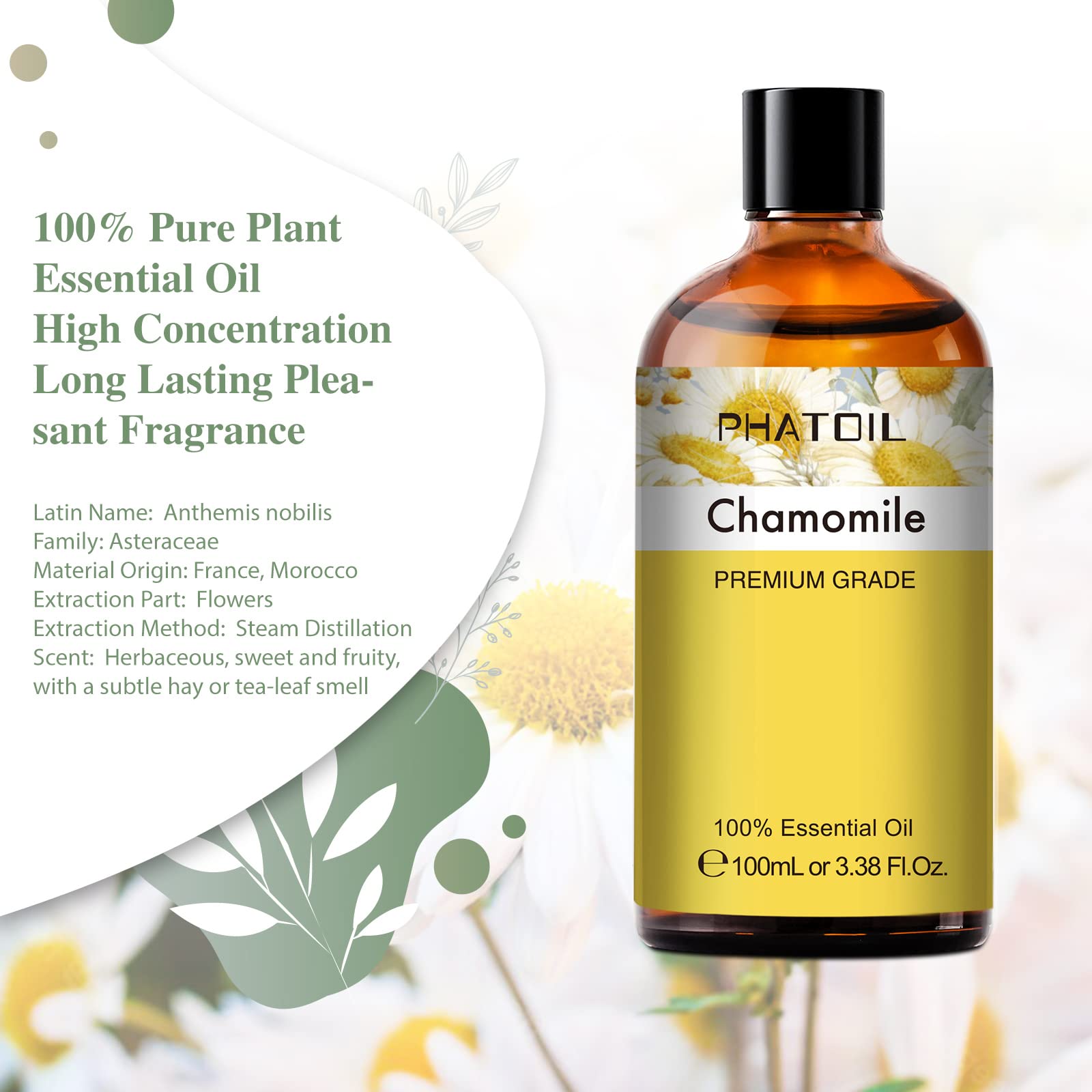 PHATOIL 100ML Chamomile Essential Oil - 3.38FL.OZ Essential Oils for Diffusers for Home PHATOIL uk supplements