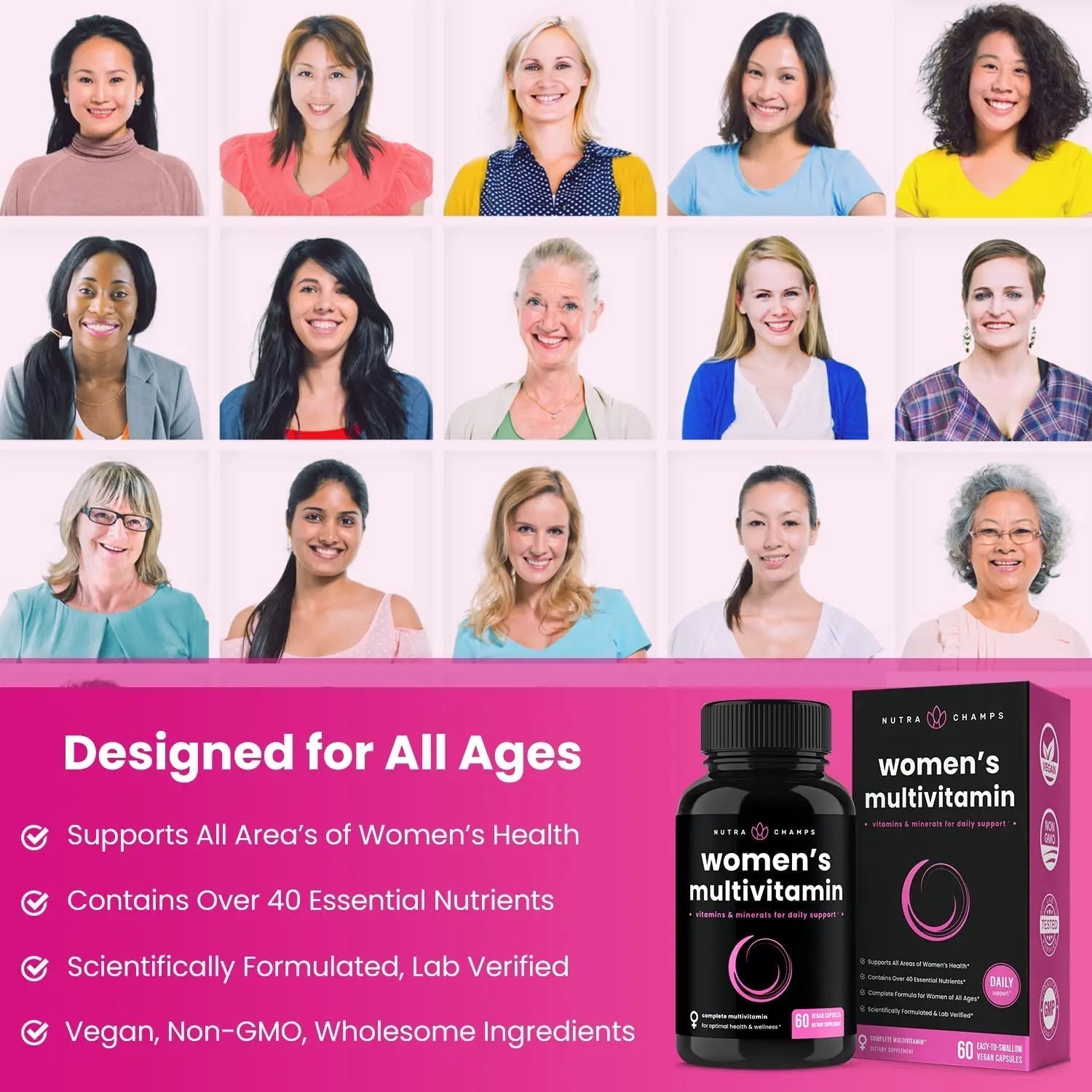NutraChamps Multivitamin for Women, 240 Count, Vitamins A, B, C, D, E, Biotin, Folic Acid, Womens Gummy Multivitamins, Chewable Daily (Pack of 2) NutraChamps uk supplements
