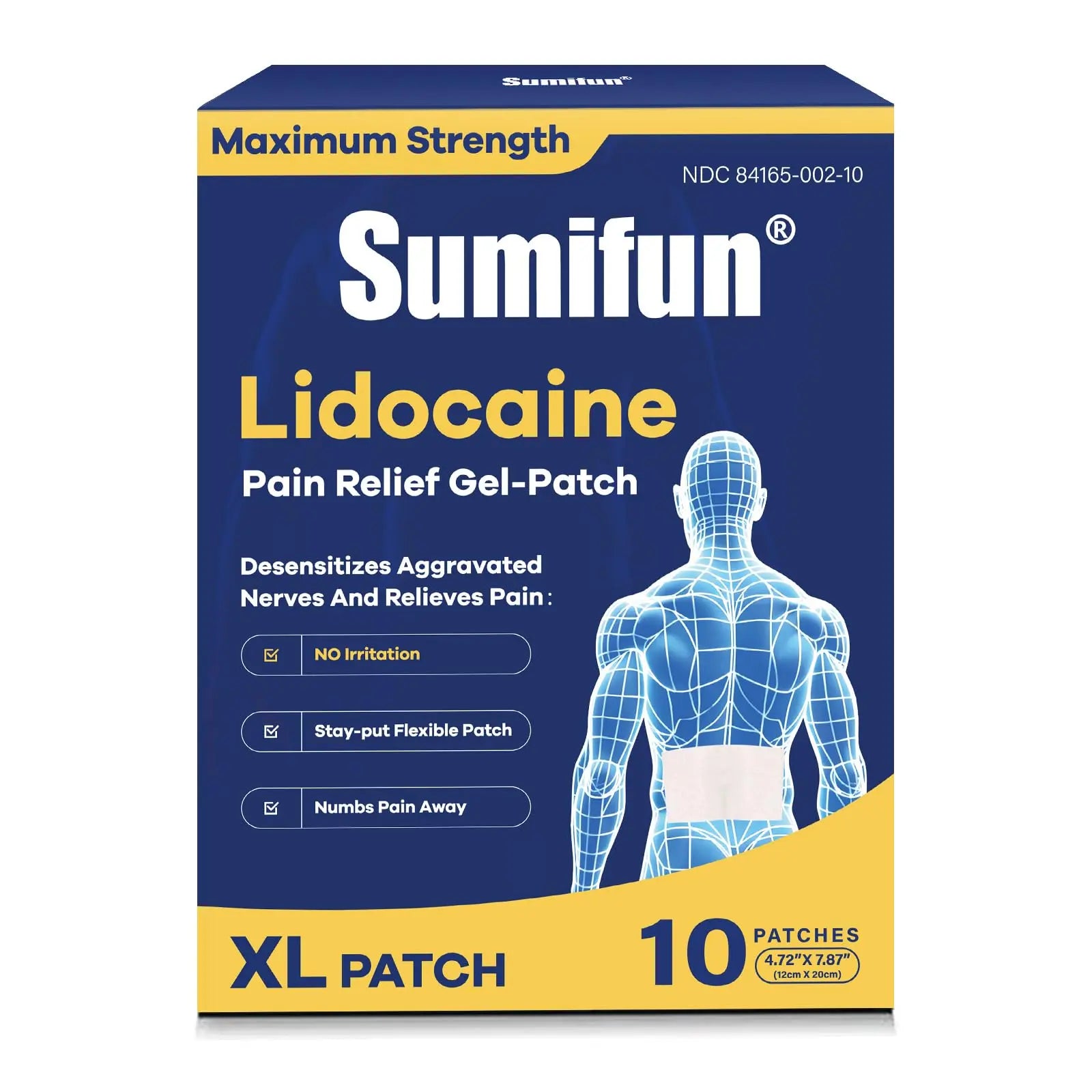 Sumifun 4% Lidocaine XL Pain Patches | Extra Large 4.72"x7.87" for Full Back & Thigh Coverage | Maximum Strength OTC Numbing | 8-Hour Medical Adhesion (X-Large, Count, 10) Sumifun uk supplements