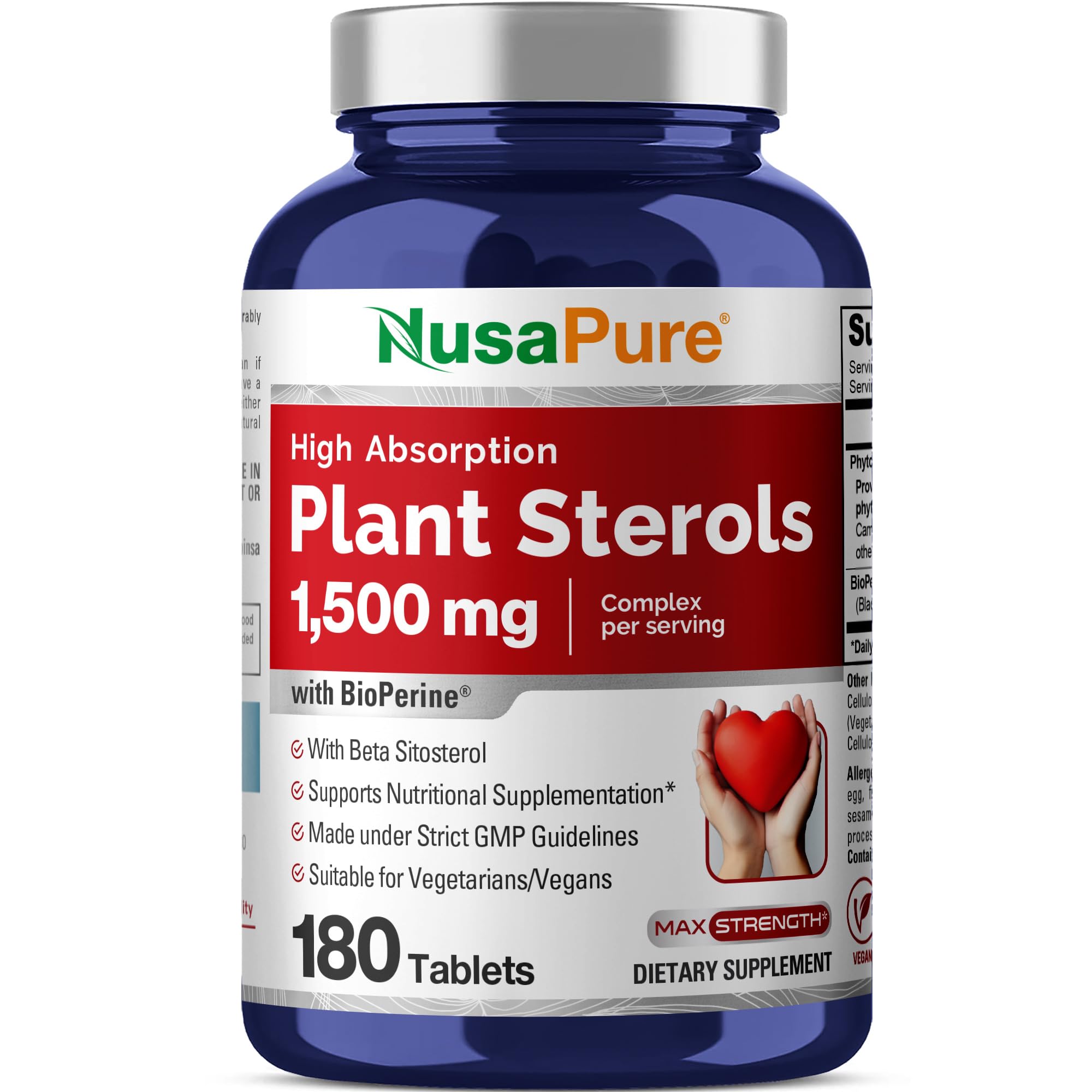 NusaPure Plant Sterols 1500 mg - 180 Tablets (Non-GMO, Vegan) Beta Sitosterol, Bioperine NusaPure uk supplements