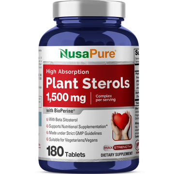 NusaPure Plant Sterols 1500 mg - 180 Tablets (Non-GMO, Vegan) Beta Sitosterol, Bioperine NusaPure uk supplements
