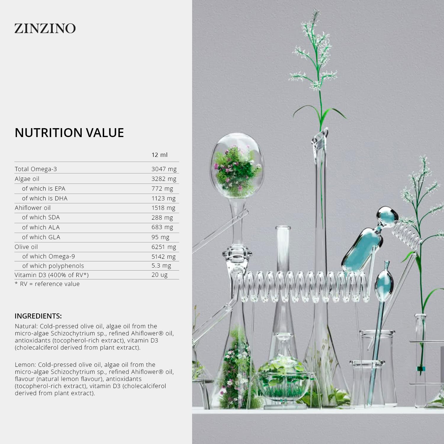 Zinzino - BalanceOil+ Vegan Lemon, Synergistic Blend with Marine Micro-Algae, Olive Oil, Ahiflower Seed Oil, Vegan Vitamin D3-300 ml ZINZINO uk supplements