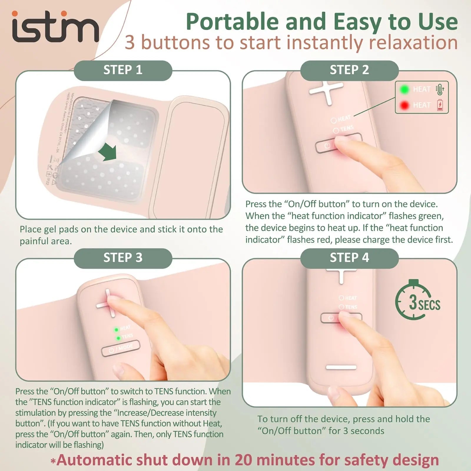 iStim S1 Wireless TENS Unit for Menstrual Relief – Period Pain Relief Device for Period Cramps and Back Pain, TENS Machine with Heat, Rechargeable Drug-Free TENS Massager with Japanese Gel Pads iSTIM uk supplements