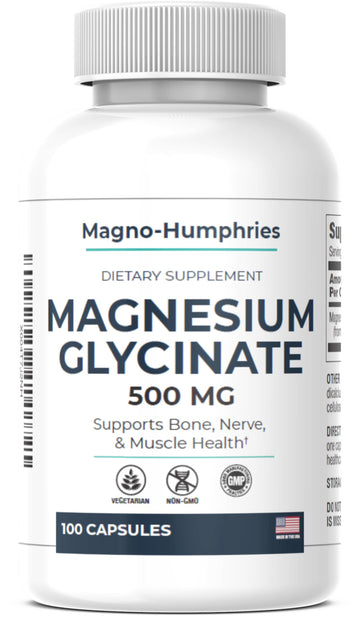 Magno-Humphries Magnesium Glycinate 500 mg - 100 Capsules | Gentle Chelated Form | Muscle, Nerve & Bone Support | Dietary Supplement | GMP Manufactured in The USA Magno-Humphries uk supplements