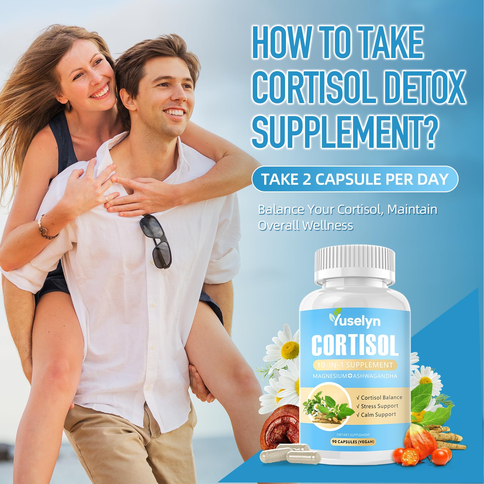 Yuselyn Cortisol Supplements for Women & Men, 10-in-1 Cortisol Detox Manager - High Cortisol Lowering Supplements with Magnesium, Ashwagandha & L-Theanine for Balanced Calm & Stress Relief Yuselyn uk supplements
