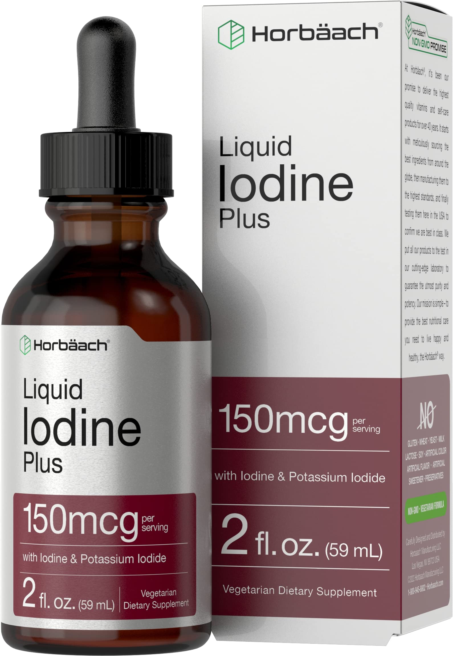 Liquid Iodine Solution Drops | 2 fl oz | 150 mcg | Iodine & Potassium Iodide Supplement Horbäach uk supplements