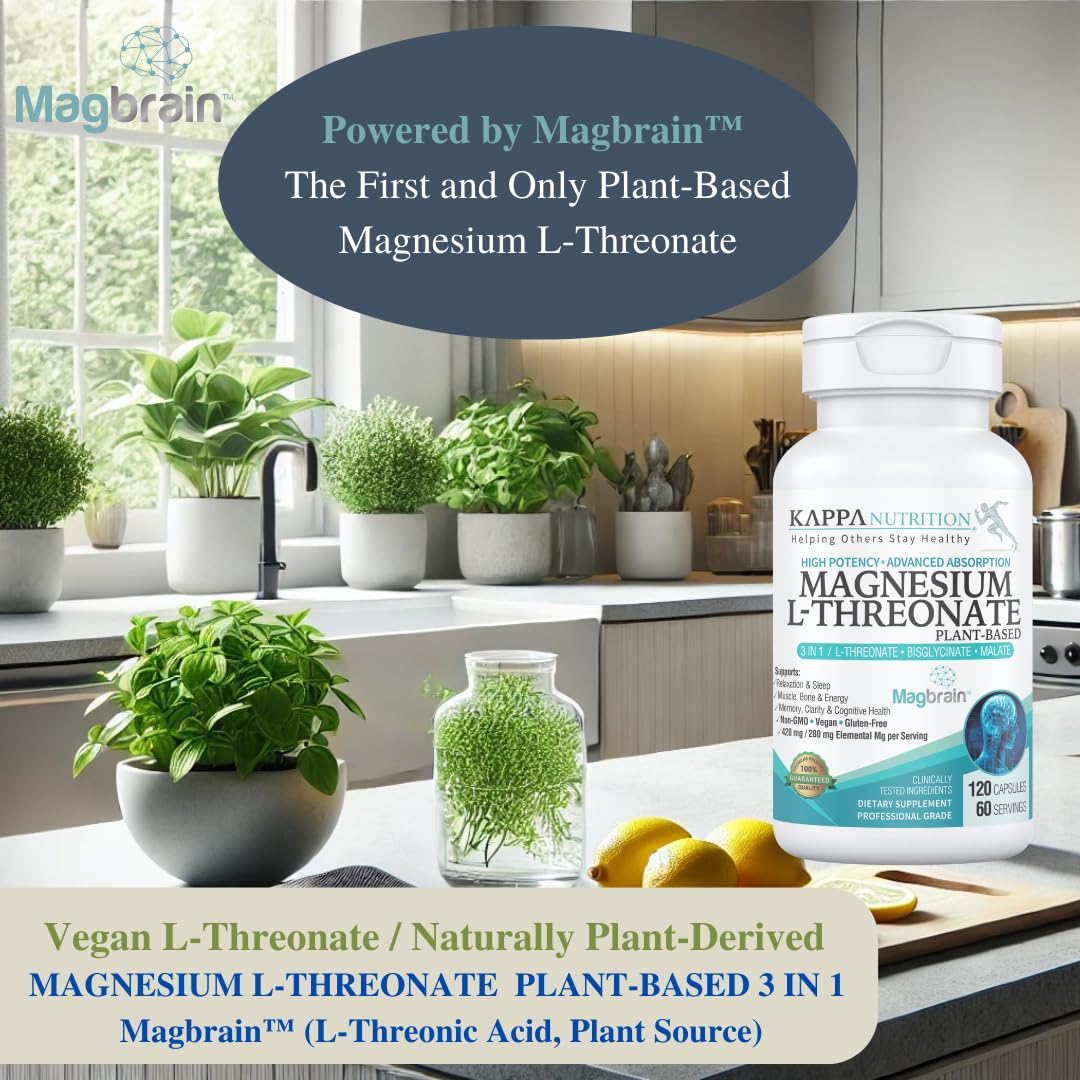 Kappa Nutrition Powered by Magbrain™ Magnesium L-Threonate Plant-Based, 420mg Elemental Magnesium (3 Capsules) from 2,253mg, 120 Vegan Capsules, Brain, Sleep & Muscle Support. KAPPA NUTRITION uk supplements