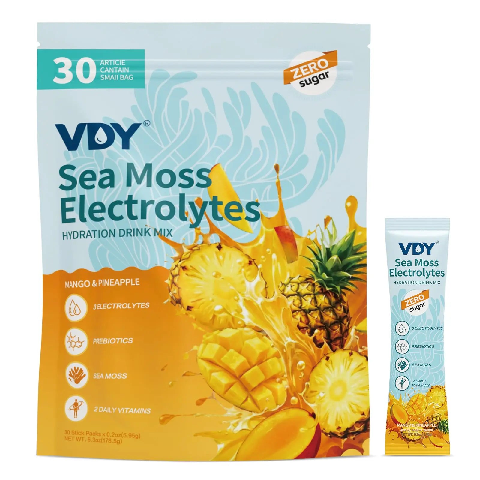 VDY Sea Moss Electrolytes Powder Packets - Hydration Packets Sugar Free - Electrolyte Packets with 30 Sticks - Zero Sugar & 0 Calorie - Keto Friendly VDY uk supplements