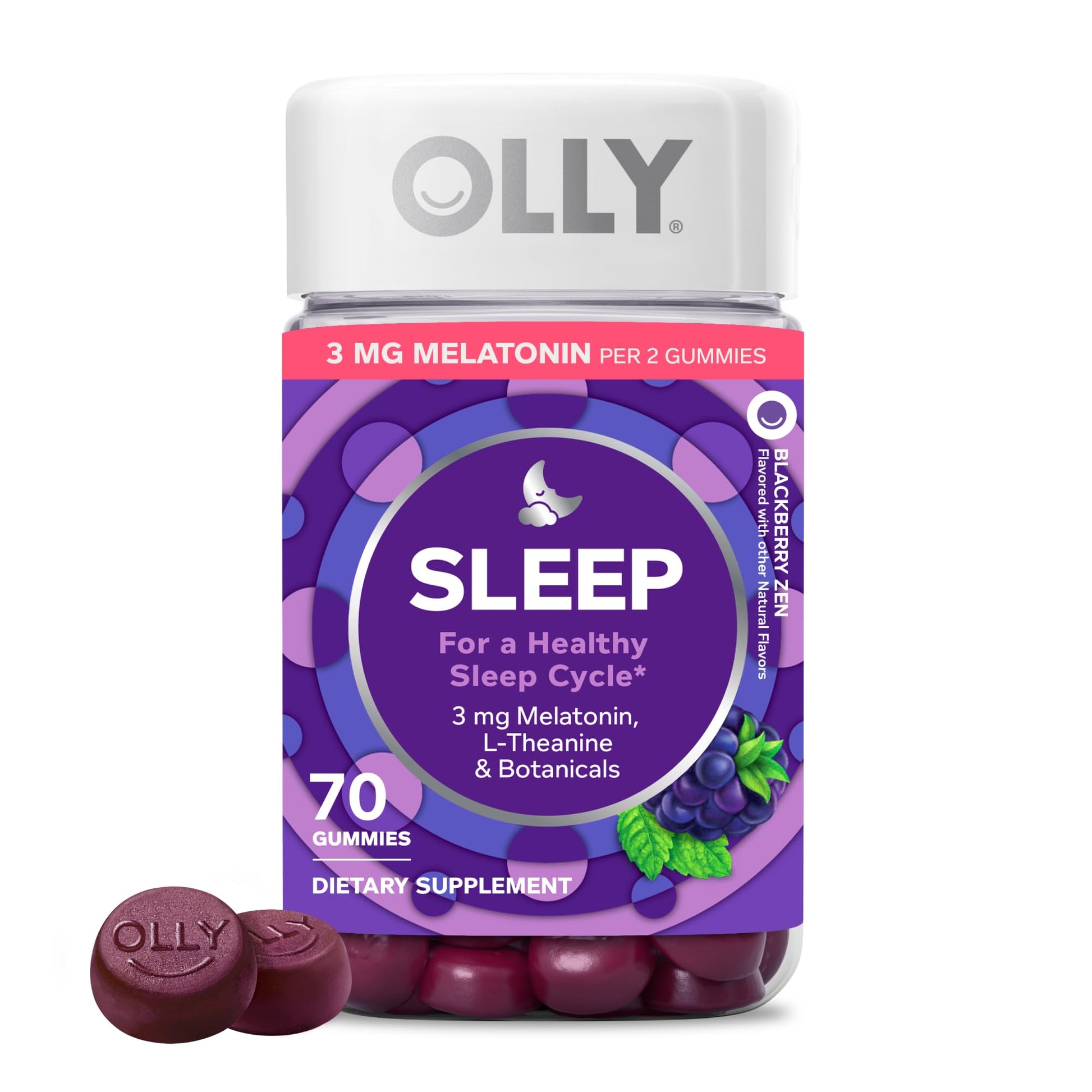 OLLY Sleep Gummy, 3 mg Melatonin, L-Theanine, Chamomile, Lemon Balm, Sleep Aid, Blackberry - 70 Count OLLY uk supplements