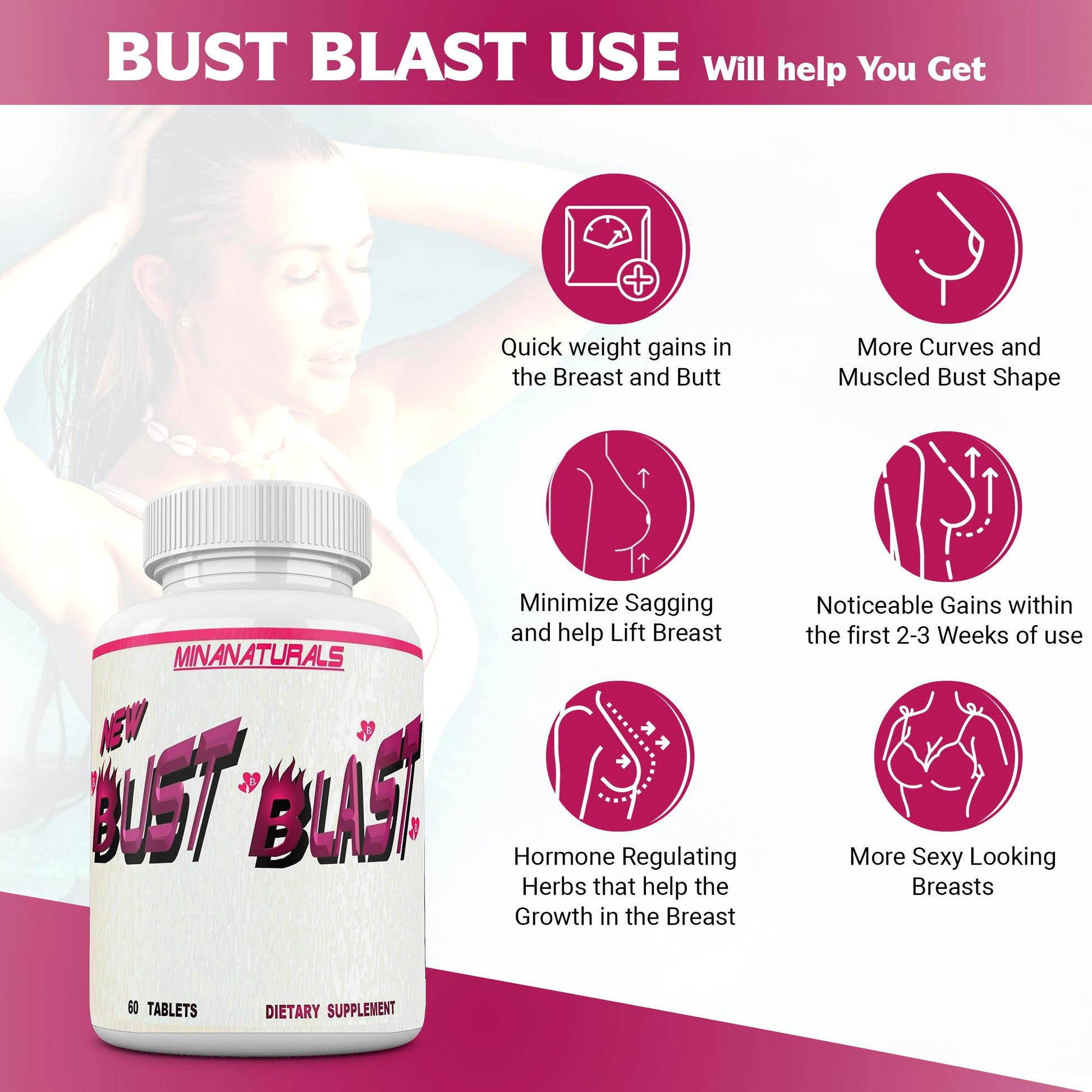 MINANATURALS Bust Blast Loaded Increase Breast Size Fast. Female Breast Enhancement - Bigger Boobs and Butt Pills. 60 Tablets MINANATURALS uk supplements