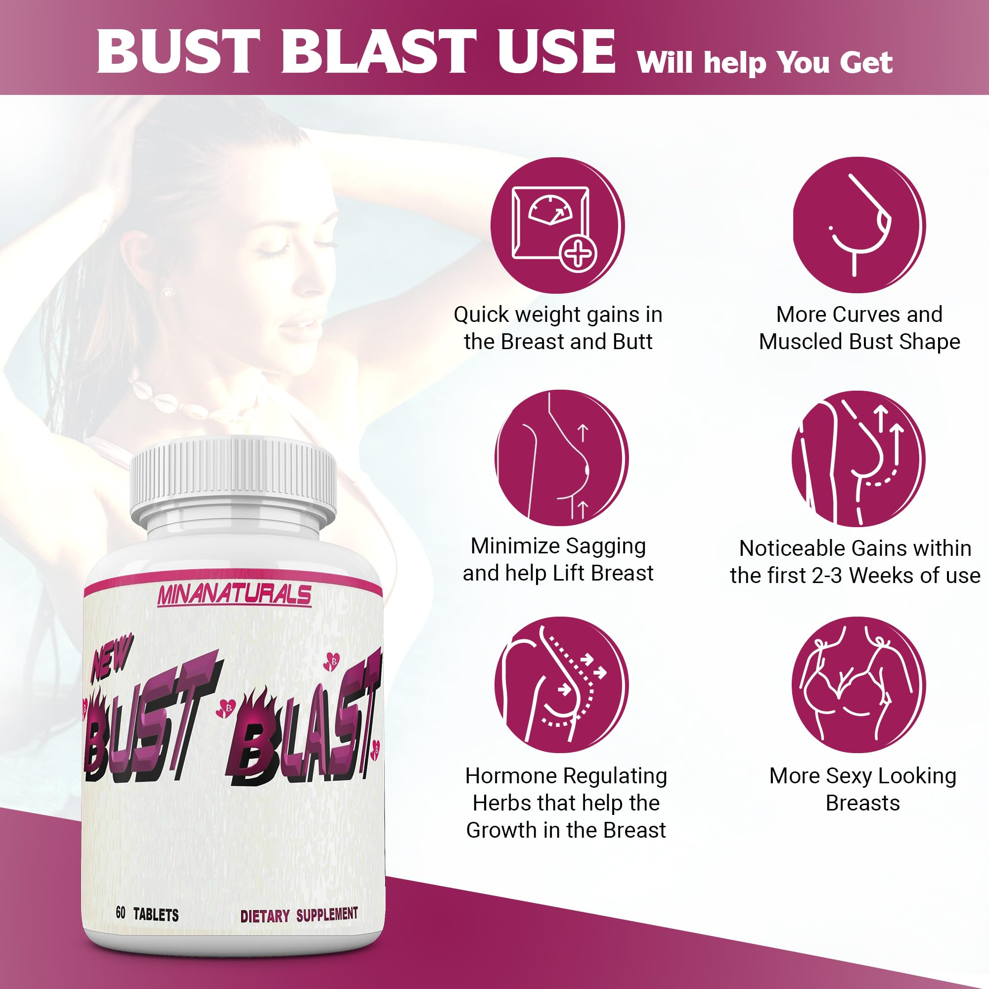 MINANATURALS Bust Blast Loaded Increase Breast Size Fast. Female Breast Enhancement - Bigger Boobs and Butt Pills. 60 Tablets MINANATURALS uk supplements