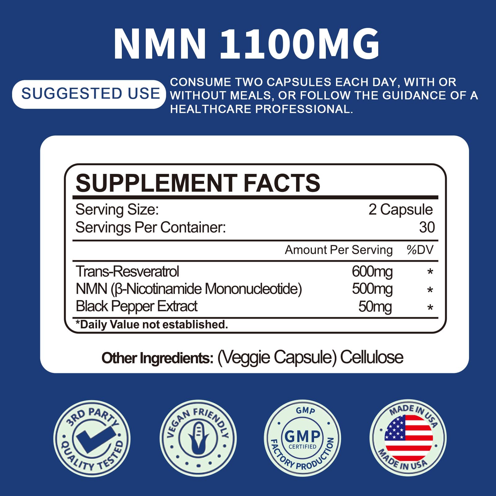 Jeaderly 1100mg NMN & Trans-Resveratrol, 3-in-1 Supplement, 60 Veggie Capsules – Supports NAD+ Boost*, Cellular Energy, Immune Function, Muscle Health & Anti-Aging, 30-Day Supply Jeaderly uk supplements