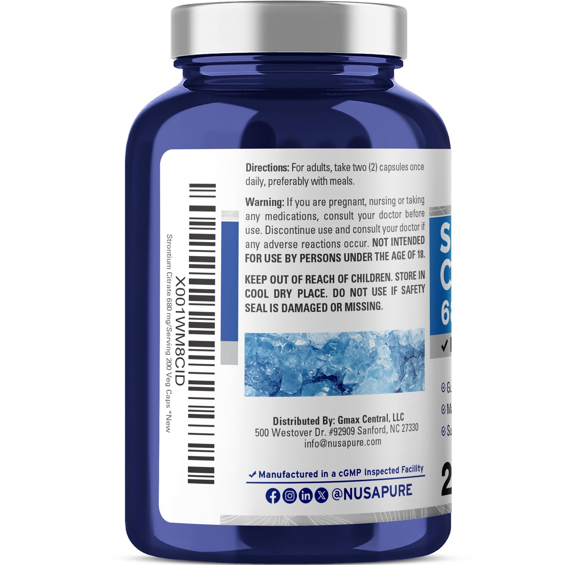 NusaPure Strontium Citrate - Suitable for Vegetarian/Vegan, Non - GMO - 680 mg 200 Capsules NusaPure uk supplements