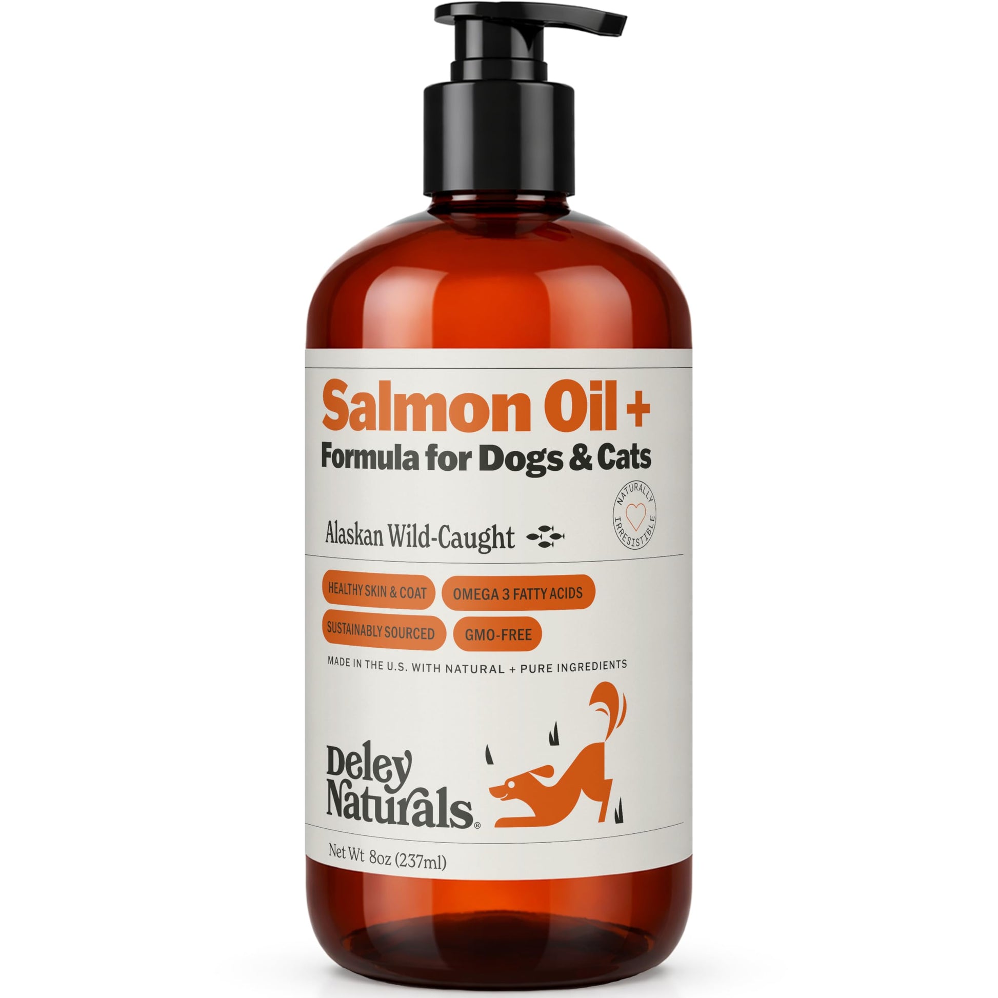 Deley Naturals Wild Alaskan Salmon Oil for Dogs & Cats - New and Improved Salmon Oil Plus Formula - Fish Oil for Dogs with Omega 3, DHA and EPA - Omega 3 for Healthy Skin and Coat - 8oz Made in USA Deley Naturals uk supplements