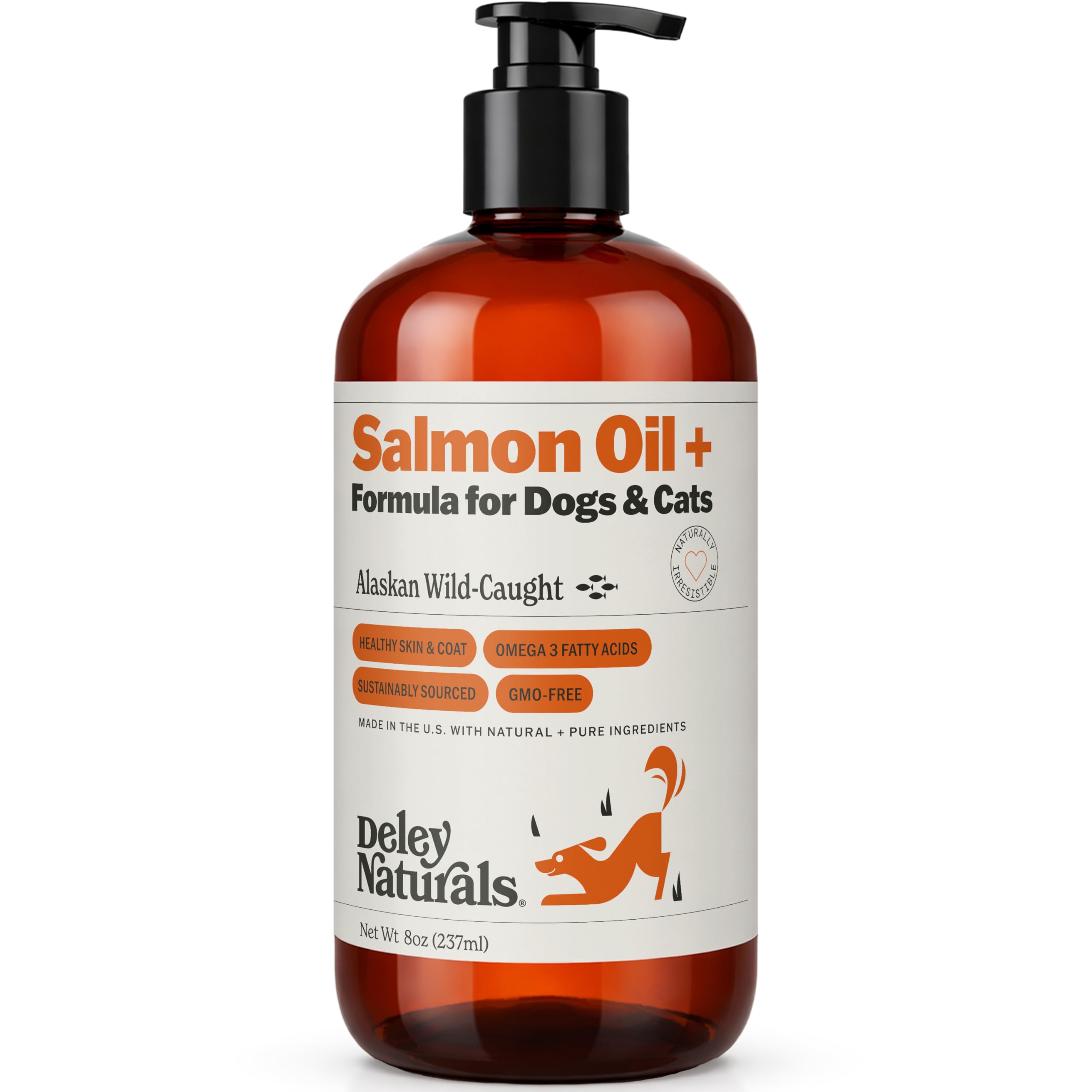 Deley Naturals Wild Alaskan Salmon Oil for Dogs & Cats - New and Improved Salmon Oil Plus Formula - Fish Oil for Dogs with Omega 3, DHA and EPA - Omega 3 for Healthy Skin and Coat - 8oz Made in USA Deley Naturals uk supplements