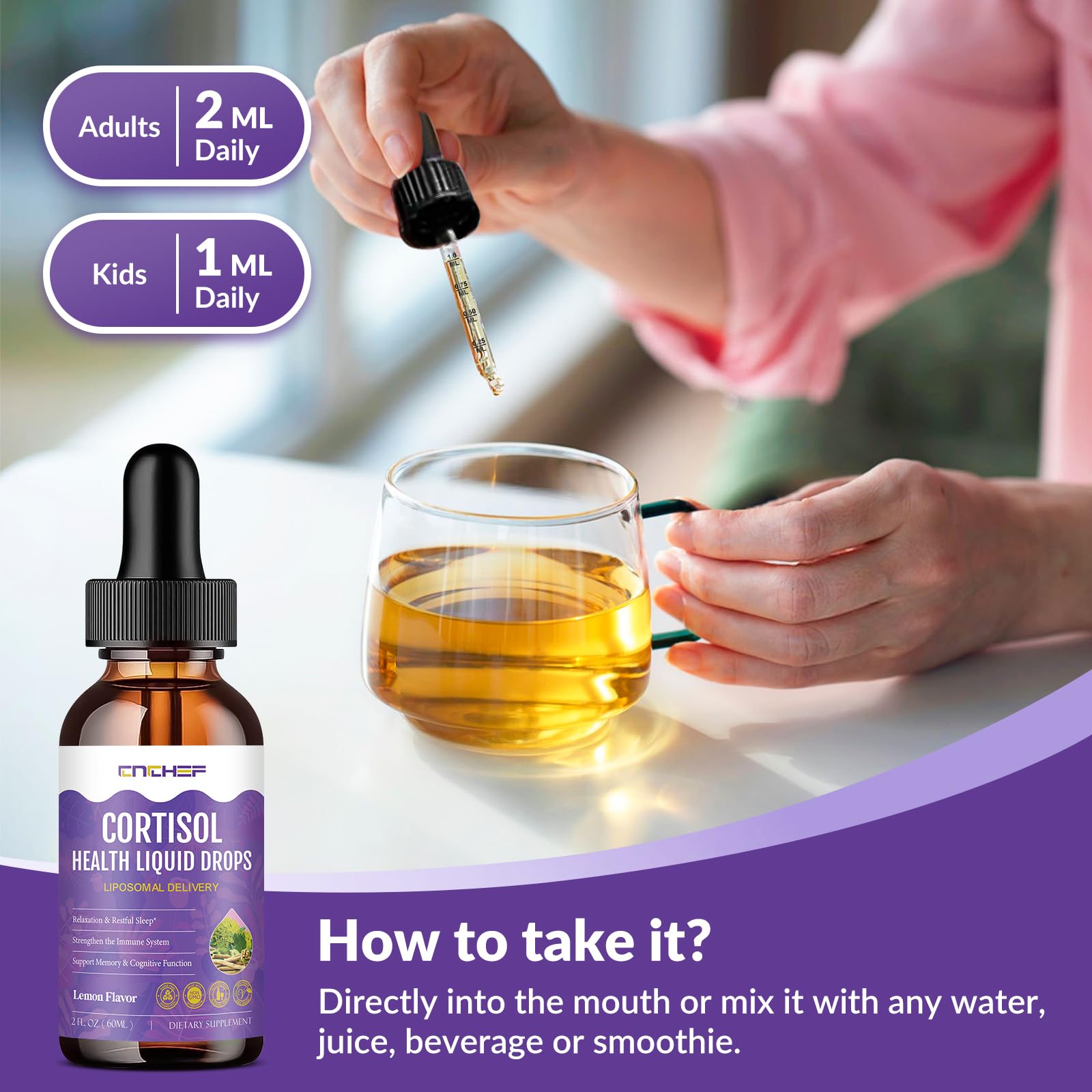 Cortisol Supplement Liquid Drops, Hormone Balance for Women Men Cortisol Detox with Magnesium Glycinate, L-Theanine, Rhodiola Rosea, Ashwagandha, Phosphatidylserine, Mood Focus, Sleep Support, 2 Fl Oz CNCHEF uk supplements