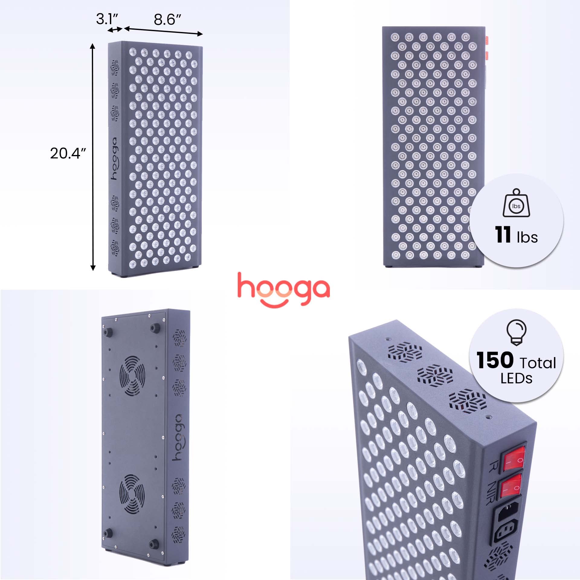 Hooga Red Light Therapy, 660nm 850nm Red Near Infrared, Dual Chip LEDs, Modular, 150 LEDs hooga uk supplements