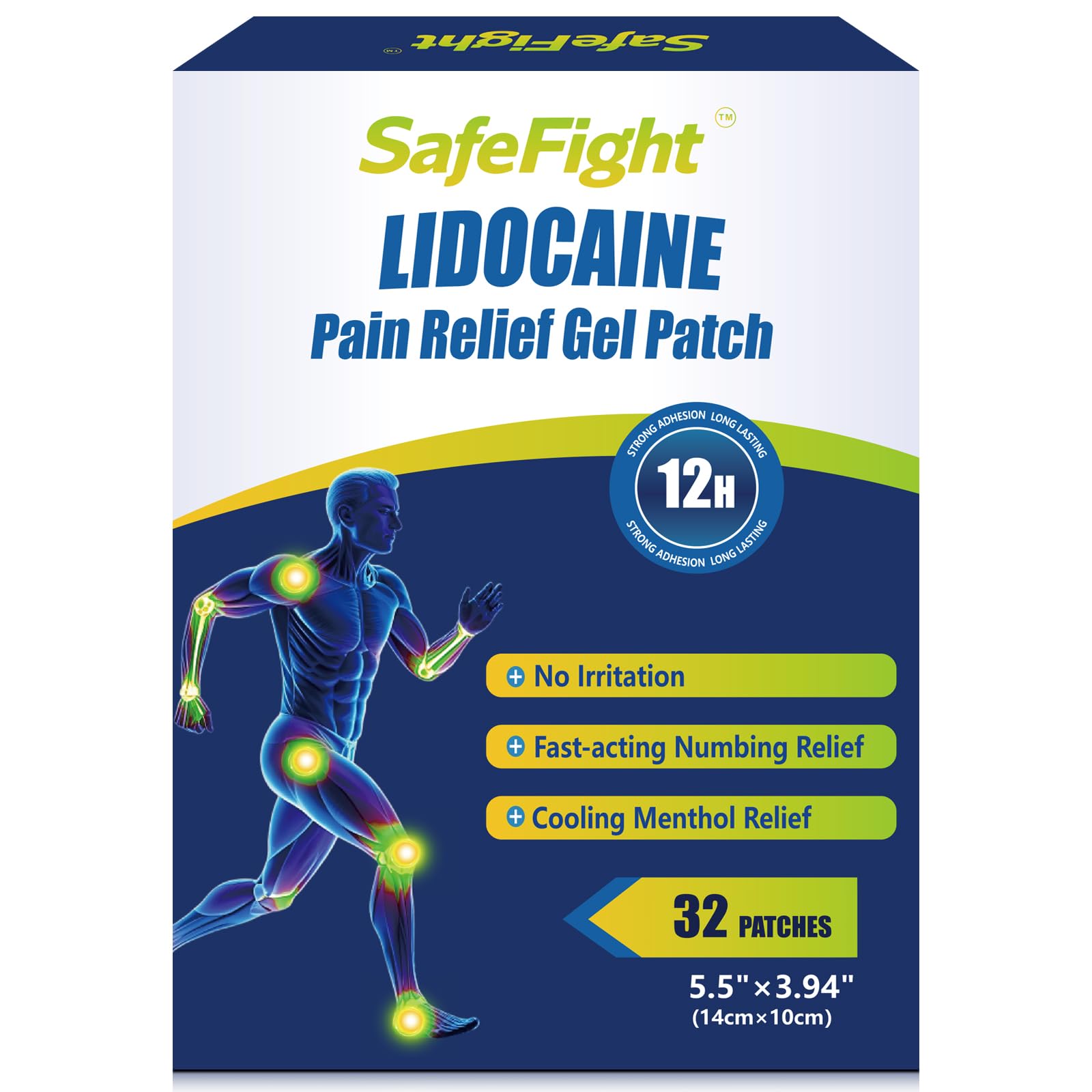 SafeFight 4% Lidocaine Pain Relief Patches 32 Count - Maximum Strength Relief for Back, Neck, Shoulder, Joint & Muscle Pain, Add Menthol, 12 Hour Long Lasting Relief Pains SafeFight uk supplements