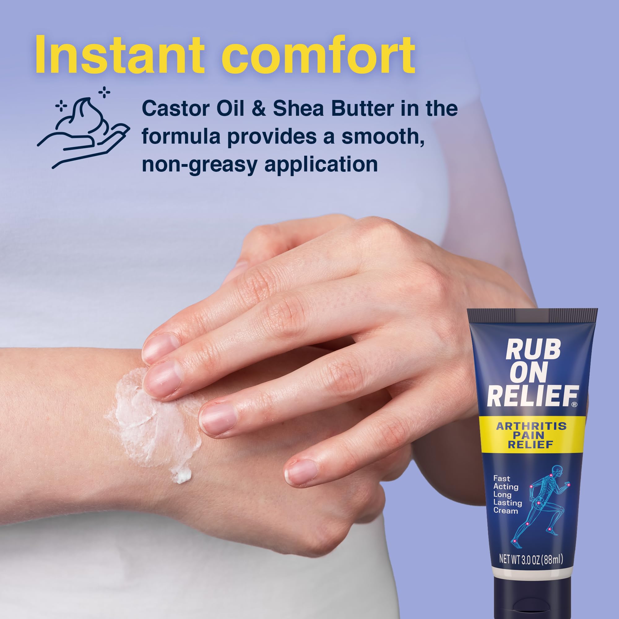 RUB ON RELIEF Arthritis Pain Relief Cream – 10-in-1 Non-Greasy Joints Pain Cream for Knees, Back, Neck, Hands, & Muscle Aches with Menthol, Camphor, Arnica, MSM & Turmeric Up to 8 Hours, 3oz (1 Pack) RUB ON RELIEF uk supplements