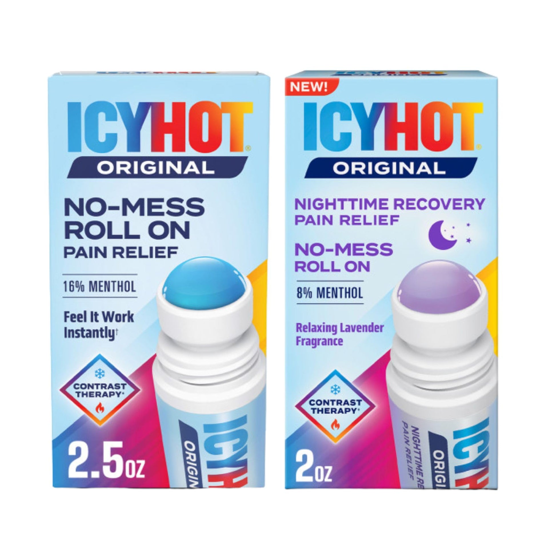 Icy Hot Original (2.5 oz.) & Nighttime Recovery (2 oz.) Pain Relief No-Mess Roll-On Applicator, Fast-Acting Pain Relief, Contrast Therapy for Backaches, Joints, Muscle Strains and Arthritis Icy Hot uk supplements