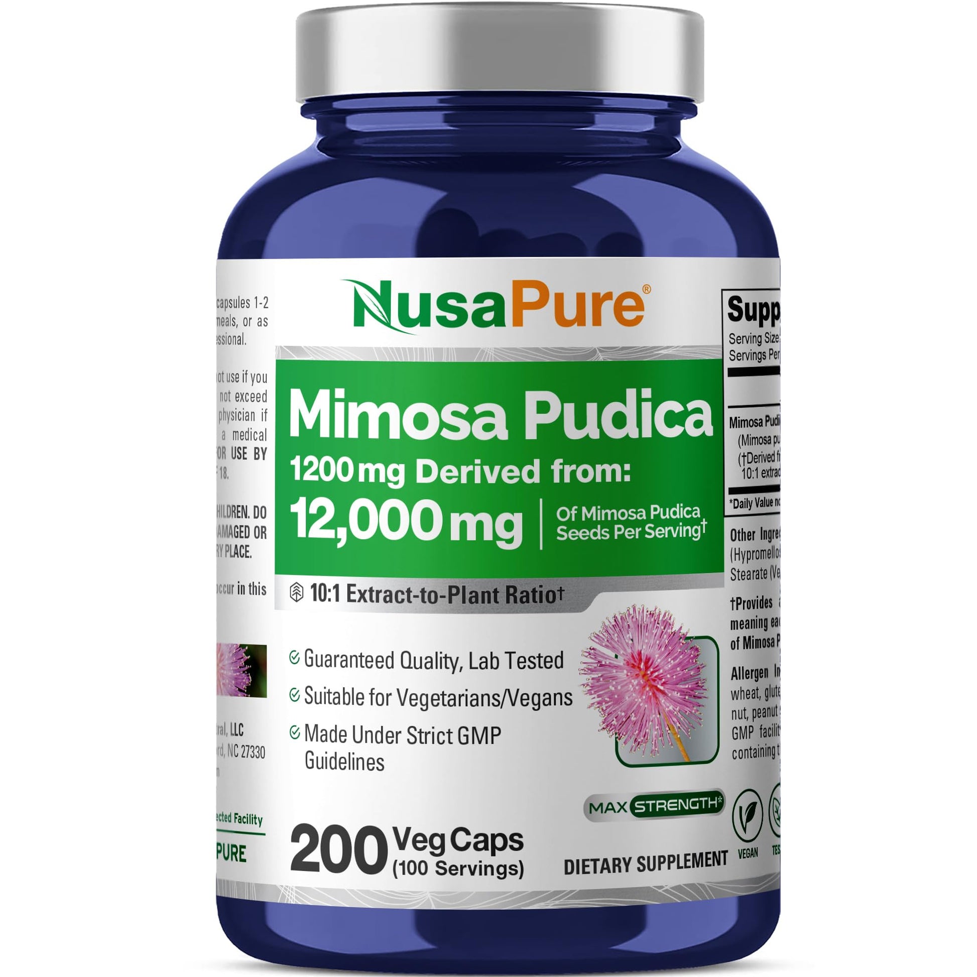NusaPure Mimosa Pudica Seed 10:1 Extract, 1200 mg Equivalent to 12,000 mg 200 Veg Capsules (Non-GMO, Vegan) NusaPure uk supplements