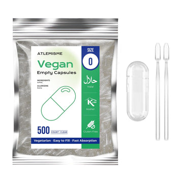 ATLEMISME Empty Vegan Capsules Size 0, 500-Count DIY Vegetable Capsules for Filling | Includes 2 Micro Lab Spoons ATLEMISME uk supplements
