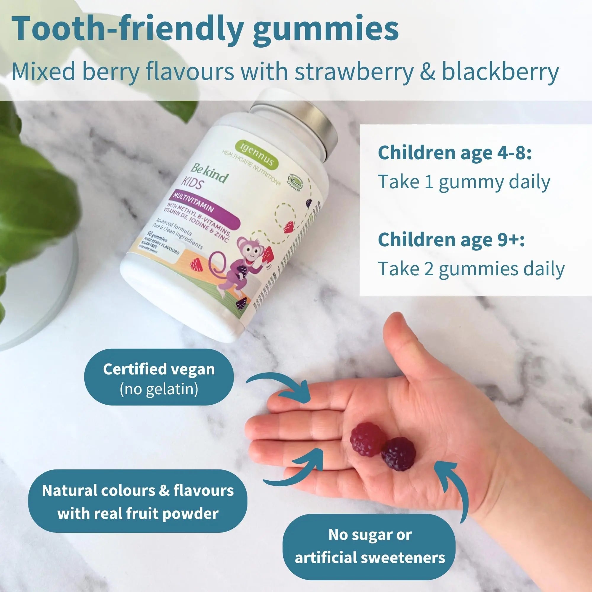 Igennus Methylated Kids Multivitamin Gummy, MTHFR, No Artificial Sweeteners or Flavors, Sugar Free, Age 4+, 90 Natural Berry Flavor Gummies Igennus Healthcare Nutrition uk supplements