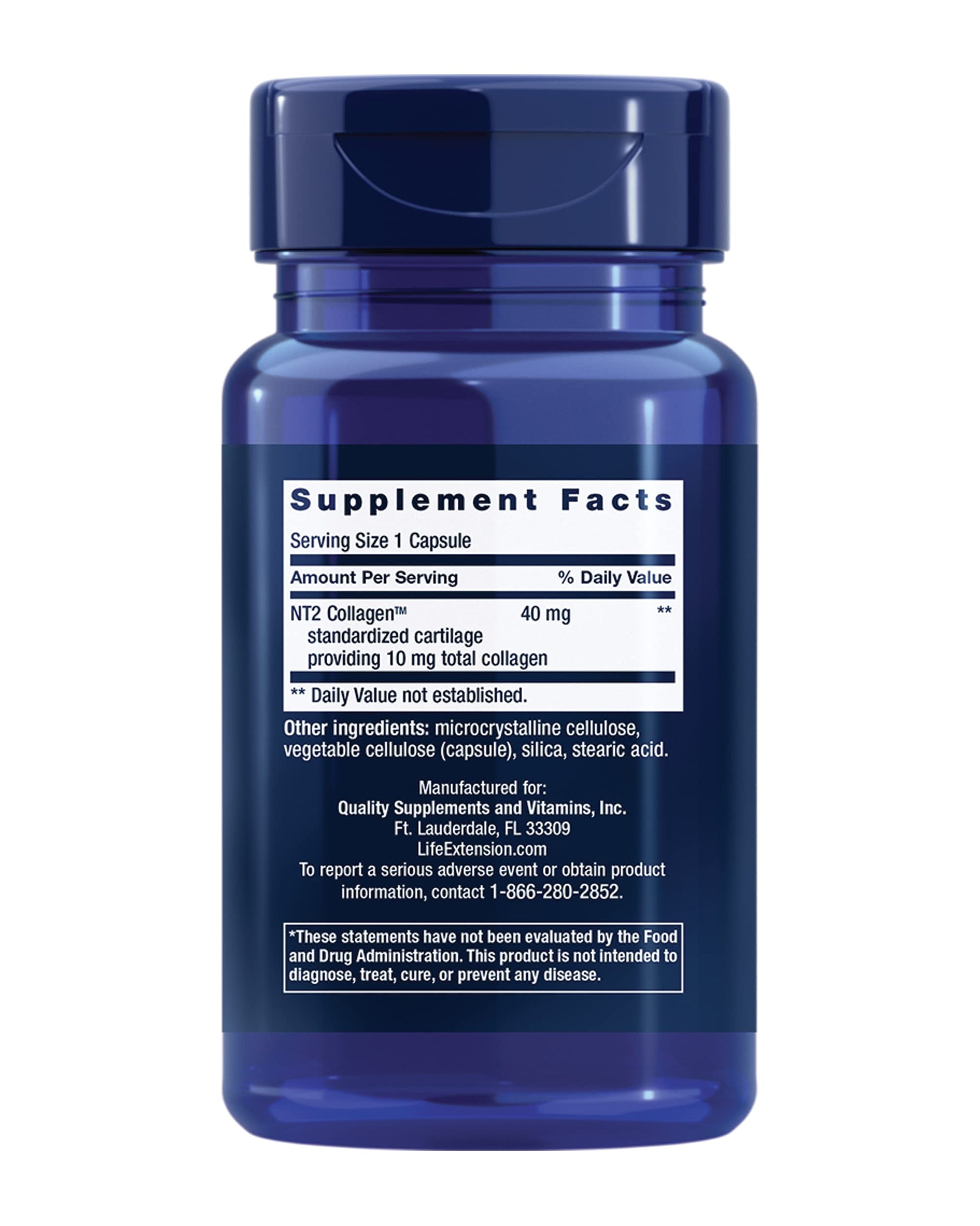 Life Extension NT2 Collagen™, Joint Health Supplement for Joint Comfort & Mobility, Gluten-Free, Non-GMO, 1 Daily, 60 Small Capsules Life Extension uk supplements